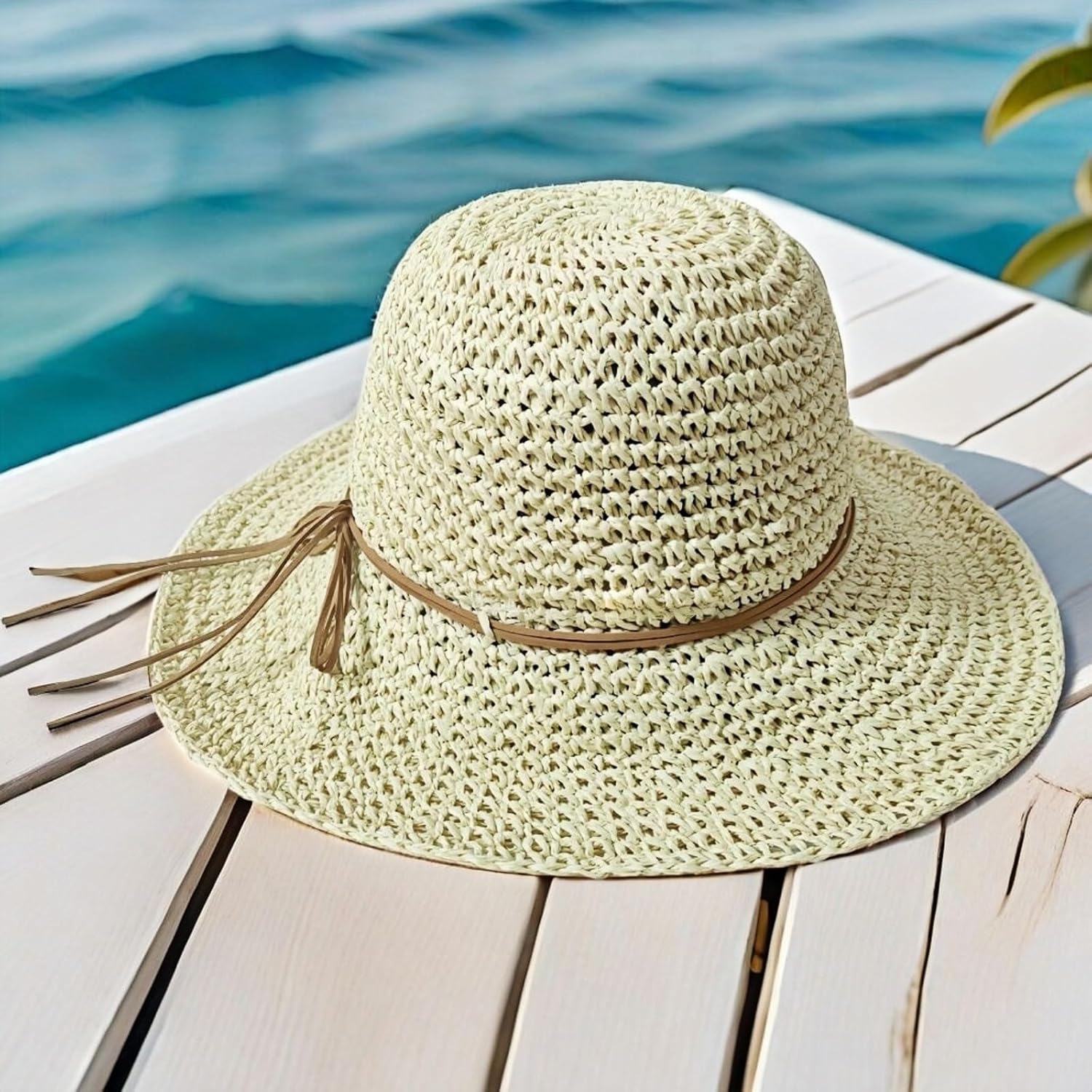 Womens Straw Beach Sun Hats, Foldable Packable Floppy Handmade Crochet Hats for Women,Large Summer Vacation Wide Brim Hat - Image 7