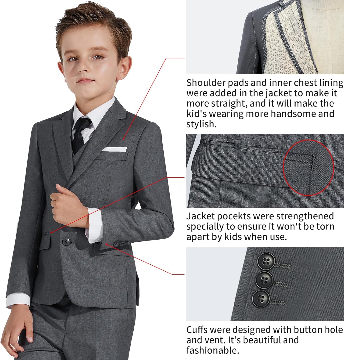 Boys Suit Teenager Suits Set for Boys, Kids Slim Fit Formal Wear Tuxedo, Ring Bearer Outfit for Wedding