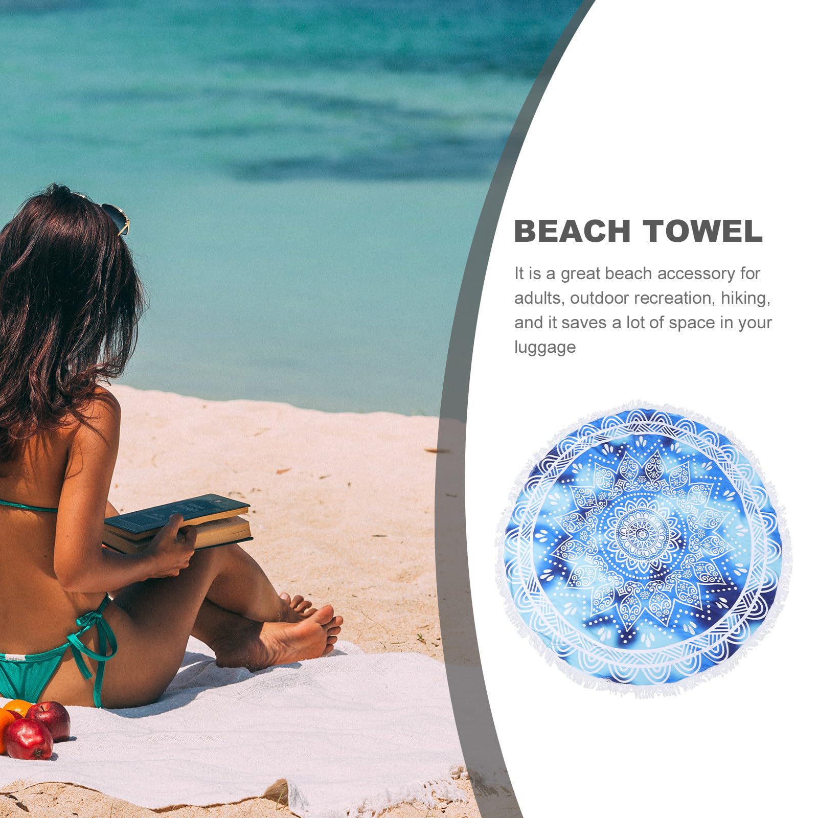 FRCOLOR Toalla de Playa Fina Redonda de Microfibra Azul, Secado Rápido