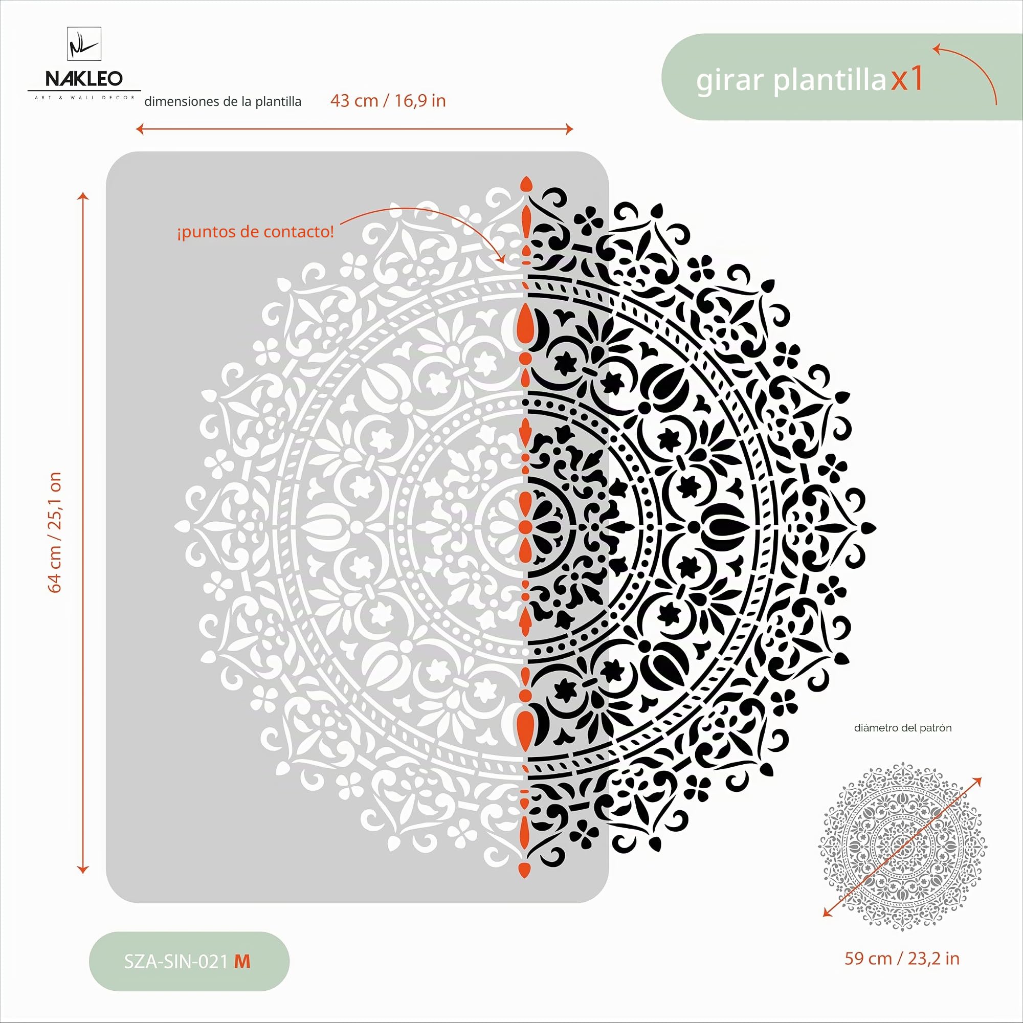 NAKLEO Plantilla de Mandala para Pintar Paredes, Grandes Diámetro 59cm - M, Oriental Círculo Geométrico Ornamento Patrón, Stencil Plástico y Reutilizable, Manualidades DIY Artesanía Casa Decoración