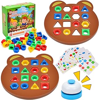 Vibbang Shape Matching Game, Montessori Learning Toys, Color & Geometric Shape Matching Puzzle with Bell & Cards, Sorting Stacking Toys, Brain Teasers Logic Game, Preschool Educational Toys for Kids