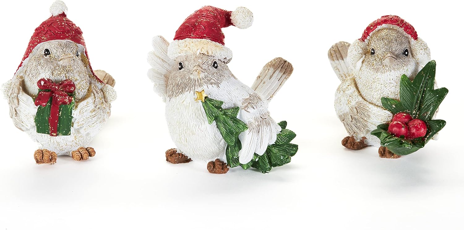 Giftcraft Christmas Bird Statues Home Decor, Three Songbird