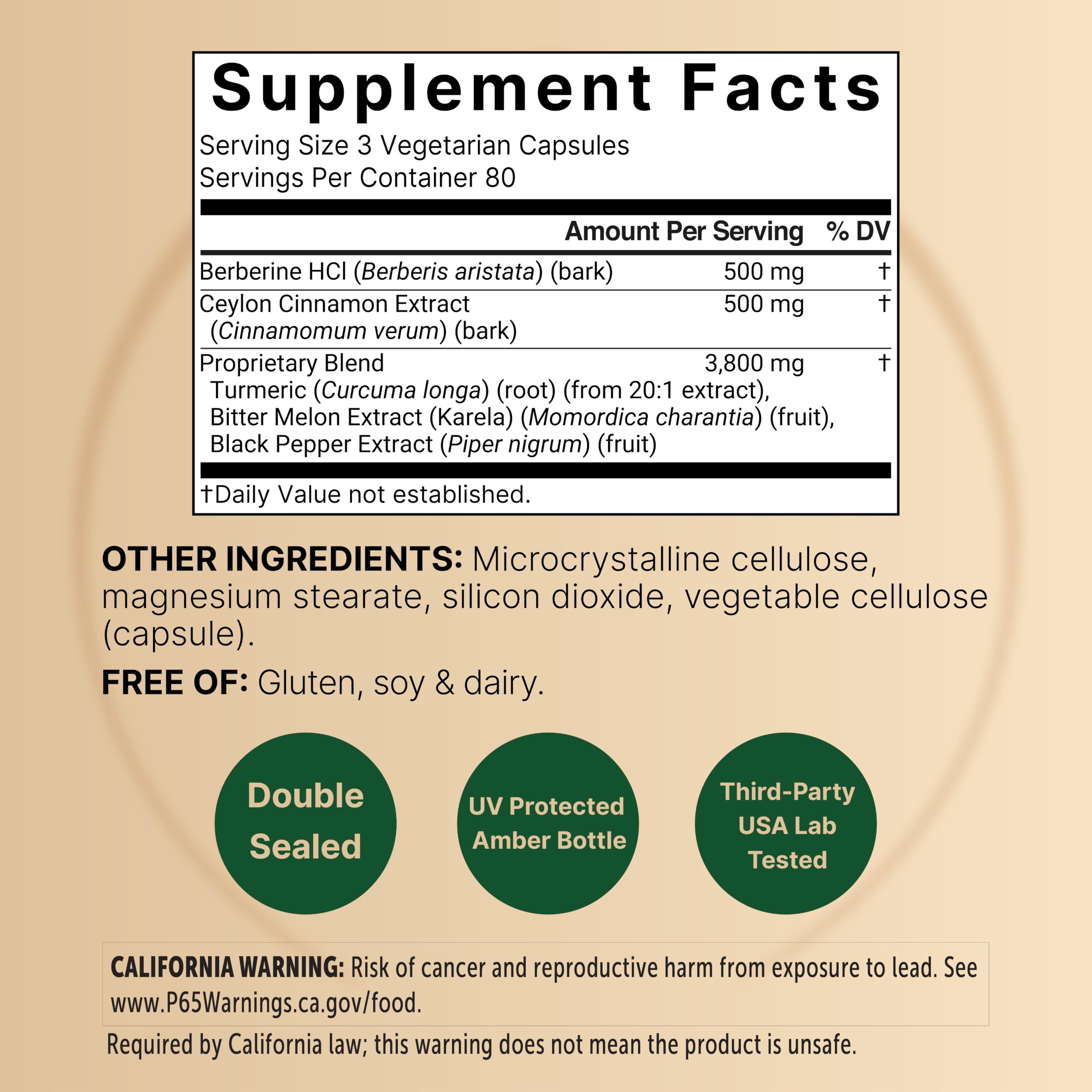 NatureBell Berberine with Ceylon Cinnamon Complex 4,800 mg** Per Serving, 240 Vegetarian Capsules | 5-in-1 Berberine HCl Supplement with Turmeric, Bitter Melon & Black Pepper Extract | Non-GMO — Amazon image 2