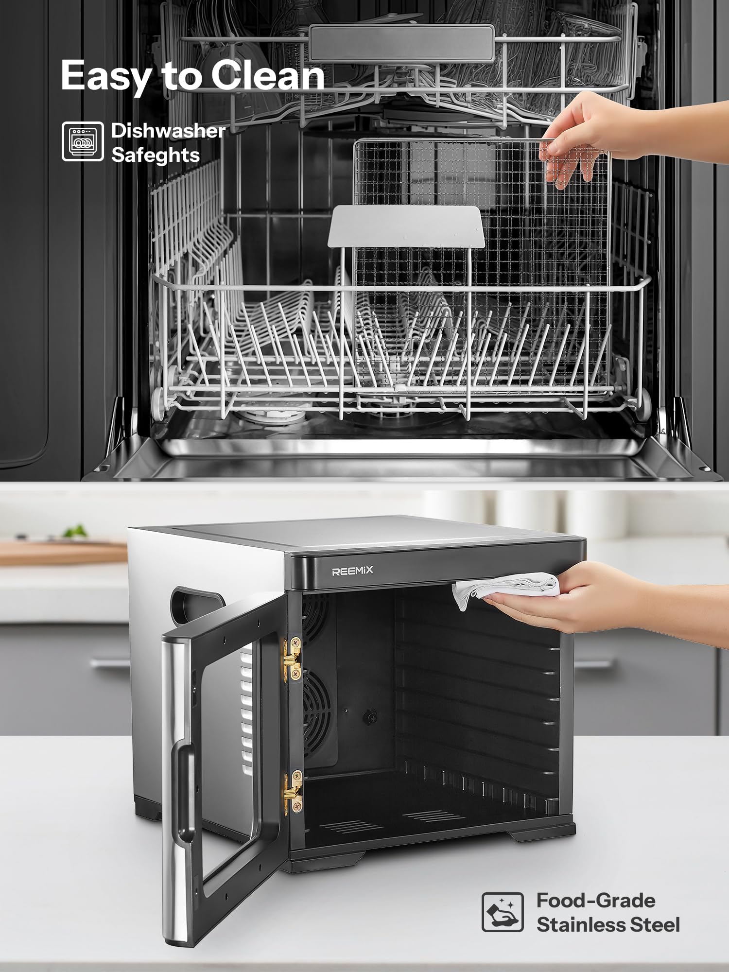 Déshydrateur alimentaire en acier inoxydable 1000W, contrôle digital, 9 plateaux, surface 0,8 m², température 30–75°C, minuterie 30 min–48h, écran LCD tactile