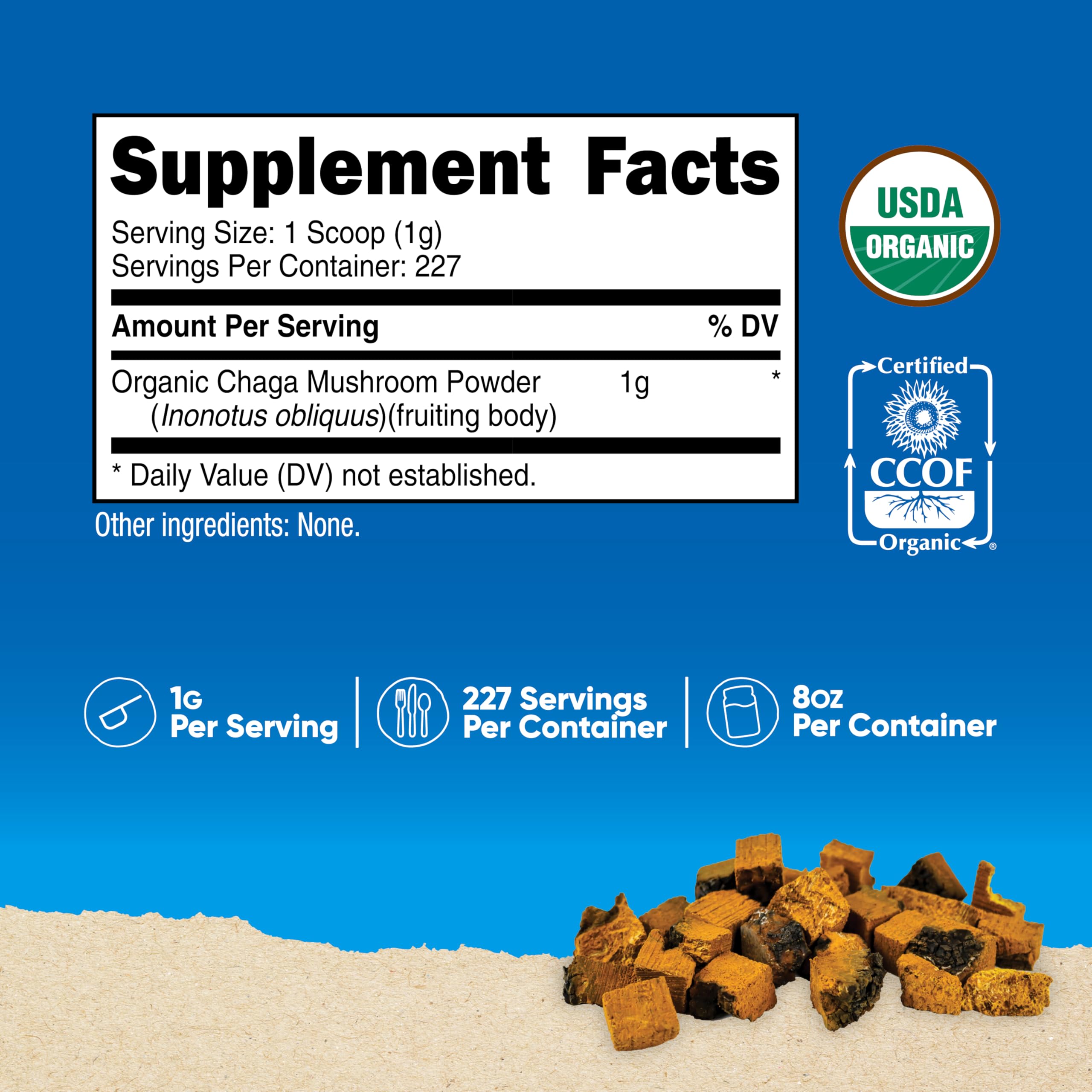 Nutricost 100% Organic Chaga Mushroom Powder 8oz (227 Servings) Non-GMO — Amazon image 2