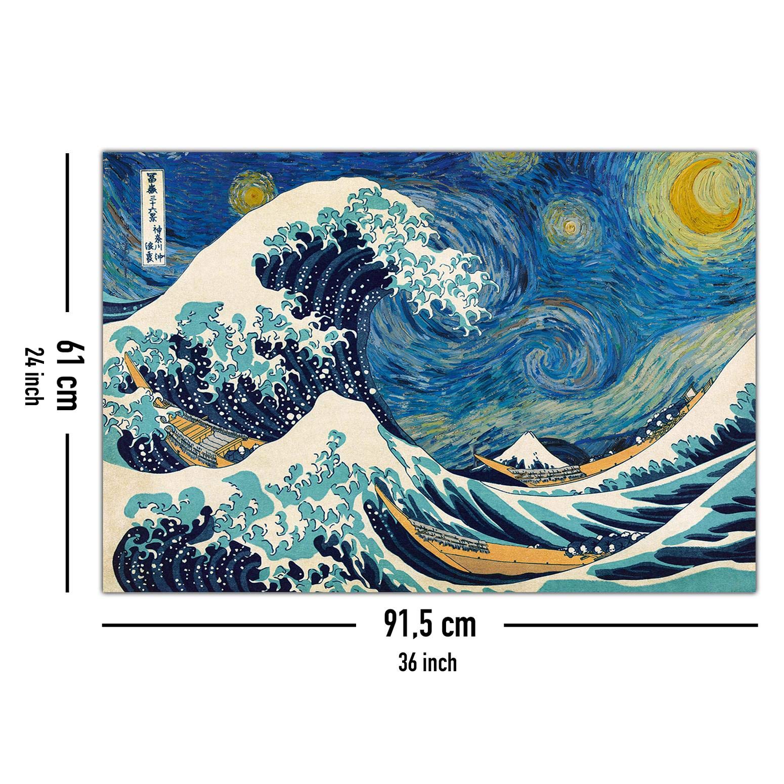Affiche Starry Night + Great Wave Kanagawa – Fusion Van Gogh & Hokusai 91,5 X 61 Cm
