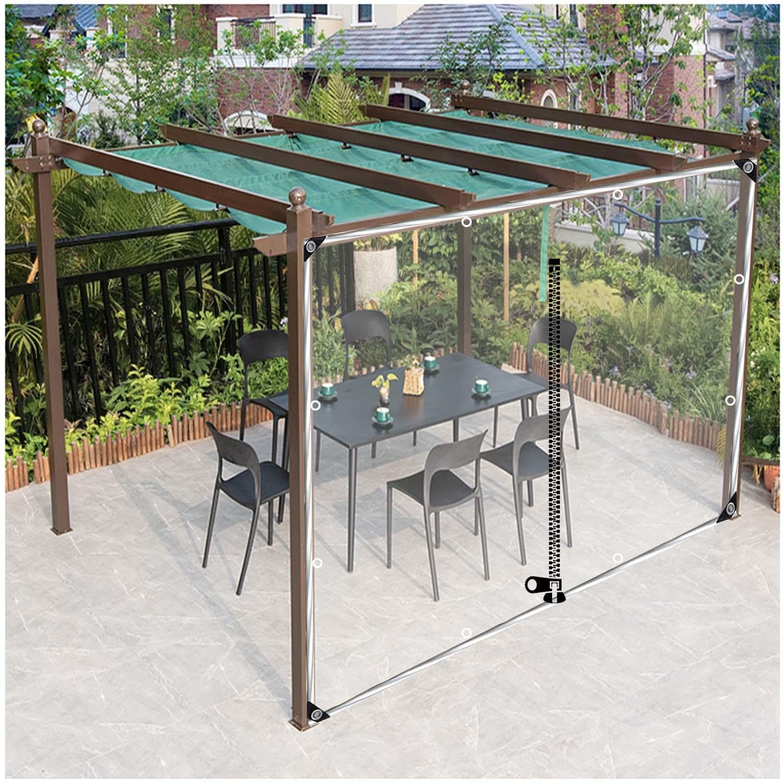 Tende In PVC Trasparenti Per Pergola E Gazebo – Pannelli Laterali Impermeabili Con Cerniera, 5x1,8m, Antivento E Antipioggia