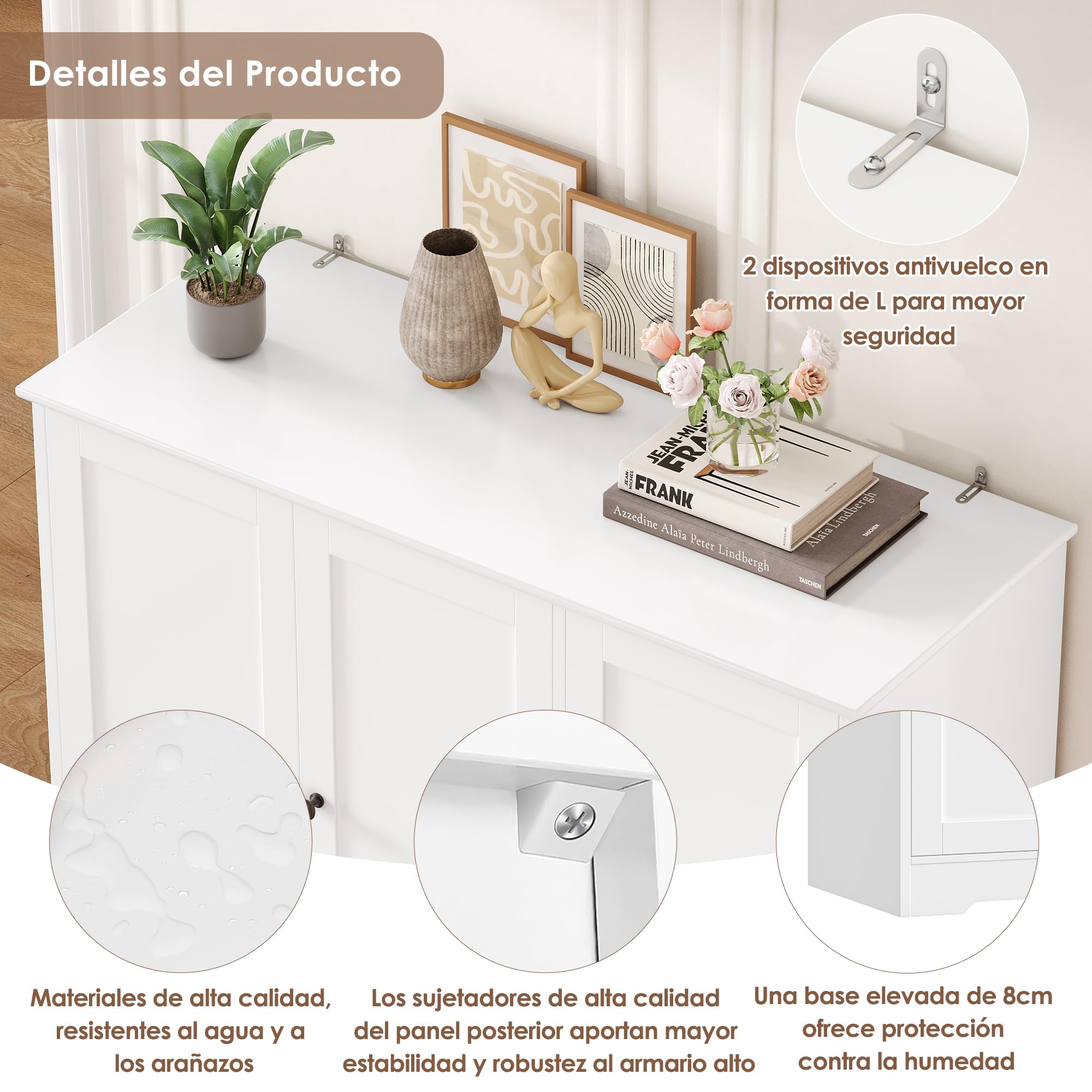 FirFurd Alacena Cocina, Armario Cocina Almacenaje, 6 Puertas | Muebles de Cocinas, Armario Despensa Cocinas, Estantes Ajustables, Blanco, 106x37x180cm
