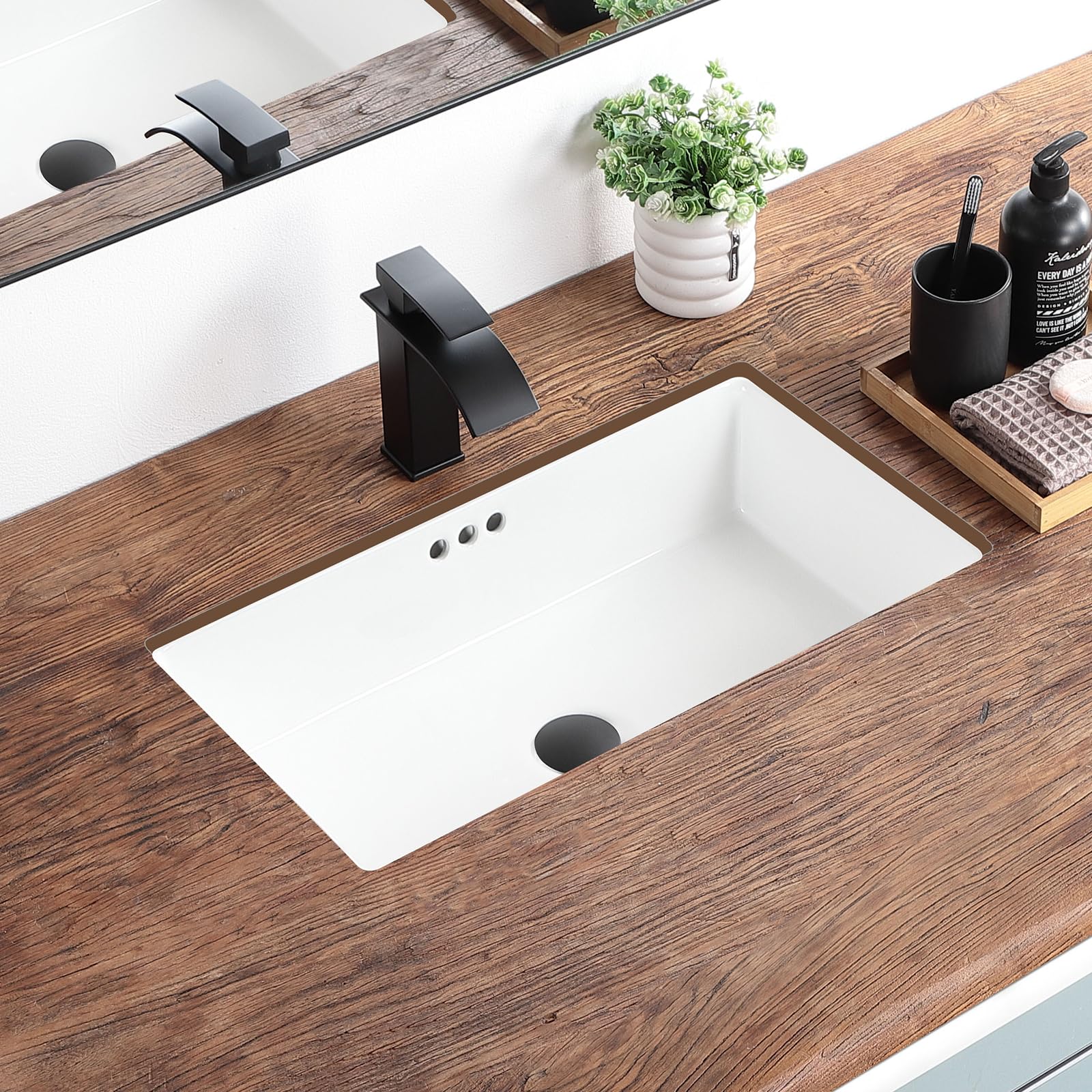 24 Inch Undermount Bathroom Sink Rectangular Undermount Sink White Ceramic Under Counter Bathroom Sinks with Flat Overflow Type (23.8"x 13.8")