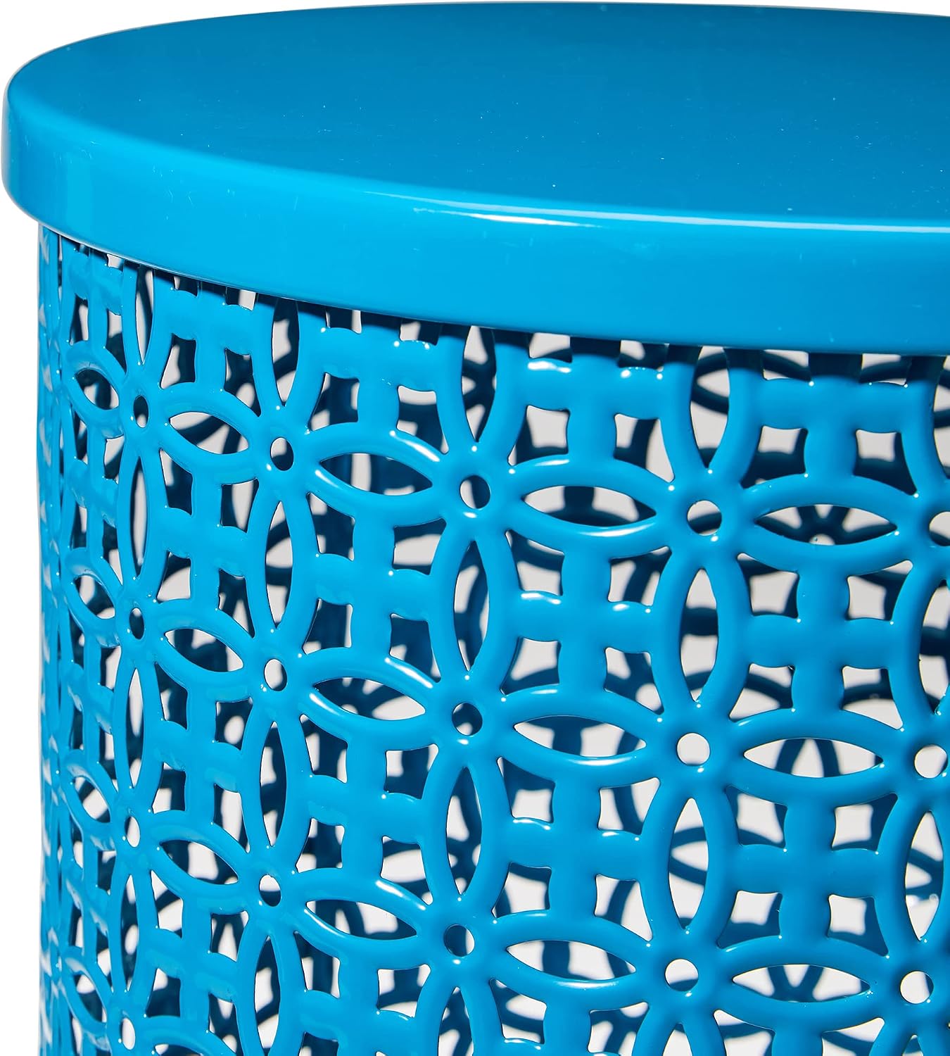 Glitzhome Outdoor Side Table Set of 2, Decorative Garden Stool for Patio Heavy Duty Metal Frame Accent Table Modern End Table, Glossy Blue