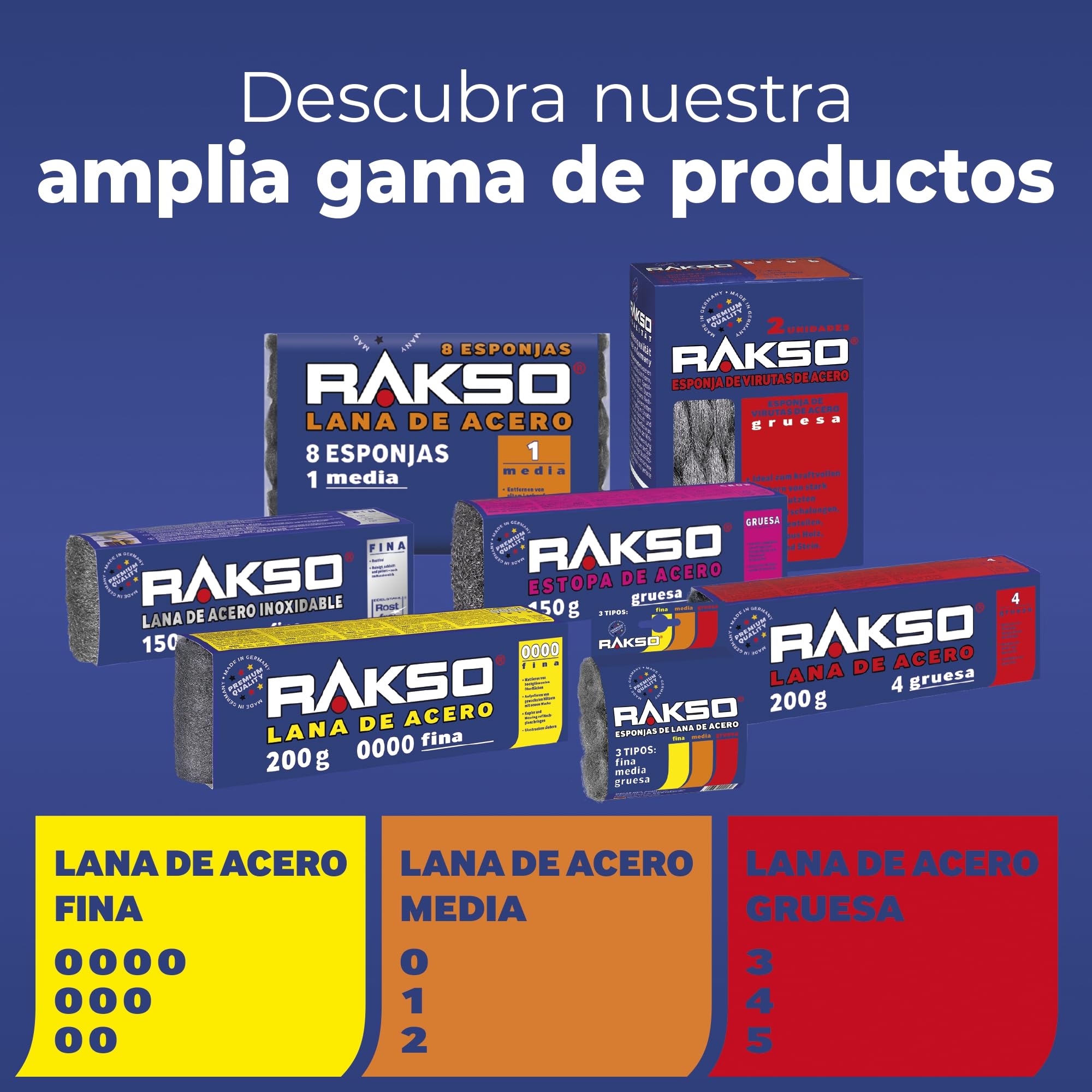 RAKSO Lana de acero extrafina 0000 - Ideal para abrillantar, pulir y limpiar superficies - Accesorios para amoladora