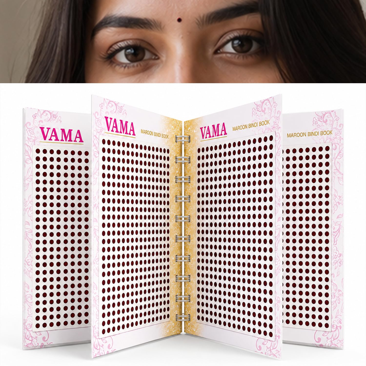 vama fashions self adhesive round crystal stone bindi traditional forehead kumkum sindoor sticker mini book booklet pack of 480 bindis for women & girls (maroon bindi booklet)
