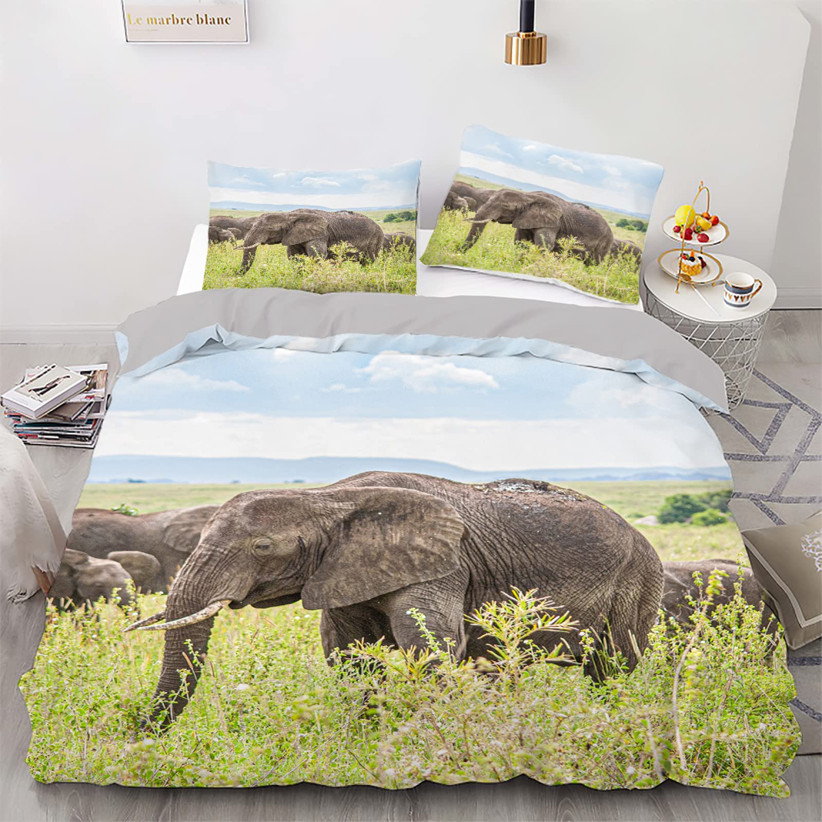 Housse de couette éléphant 160x200 cm pour des nuits douces et sereines