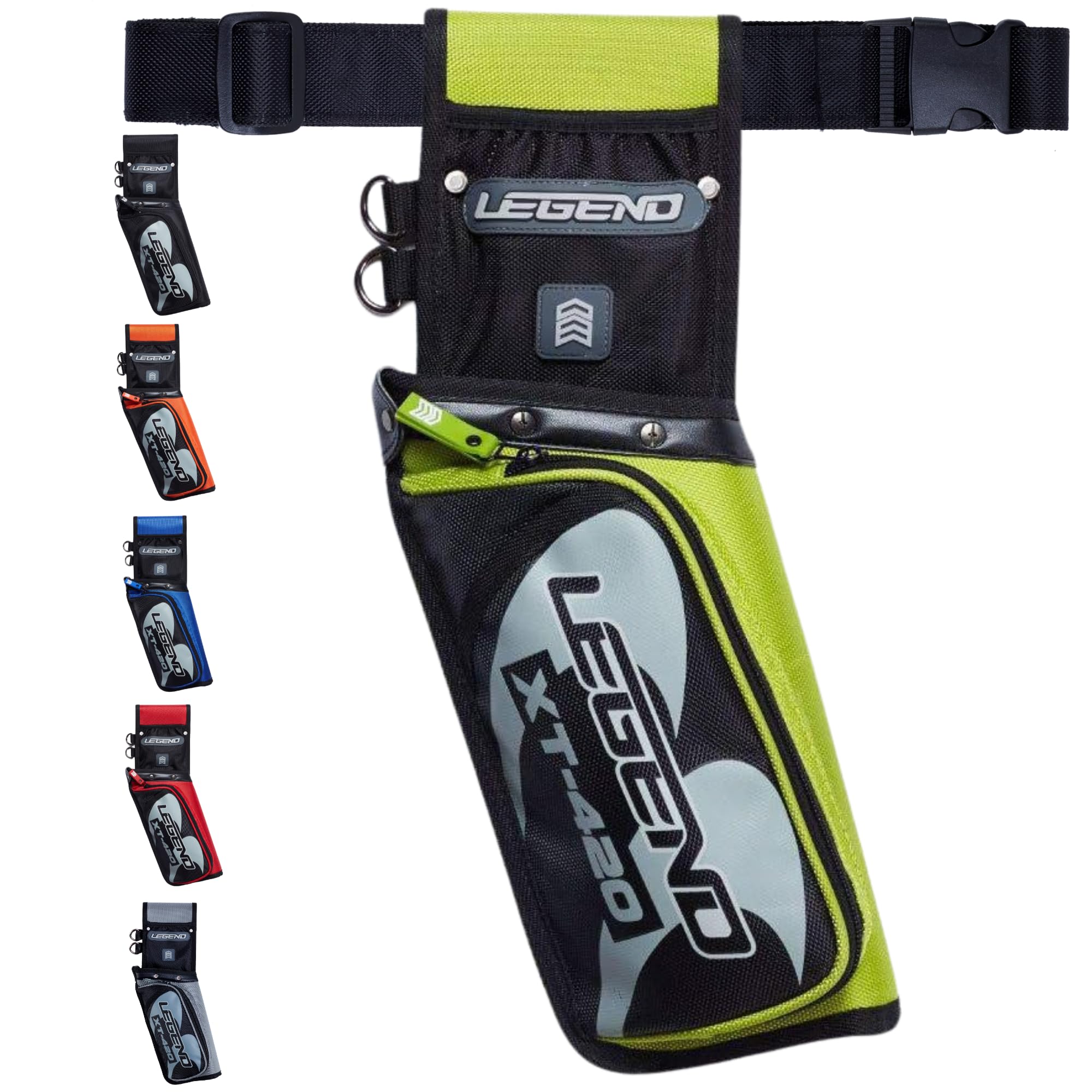 Legend XT420 Field Quiver - Left or Right-Handed Quiver Arrow Holder, Archery Quiver with 3 Arrow Tube, Durable Nylon Hip Quivers with Multiple Pockets for Archery Accessories, Score Card & Tools
