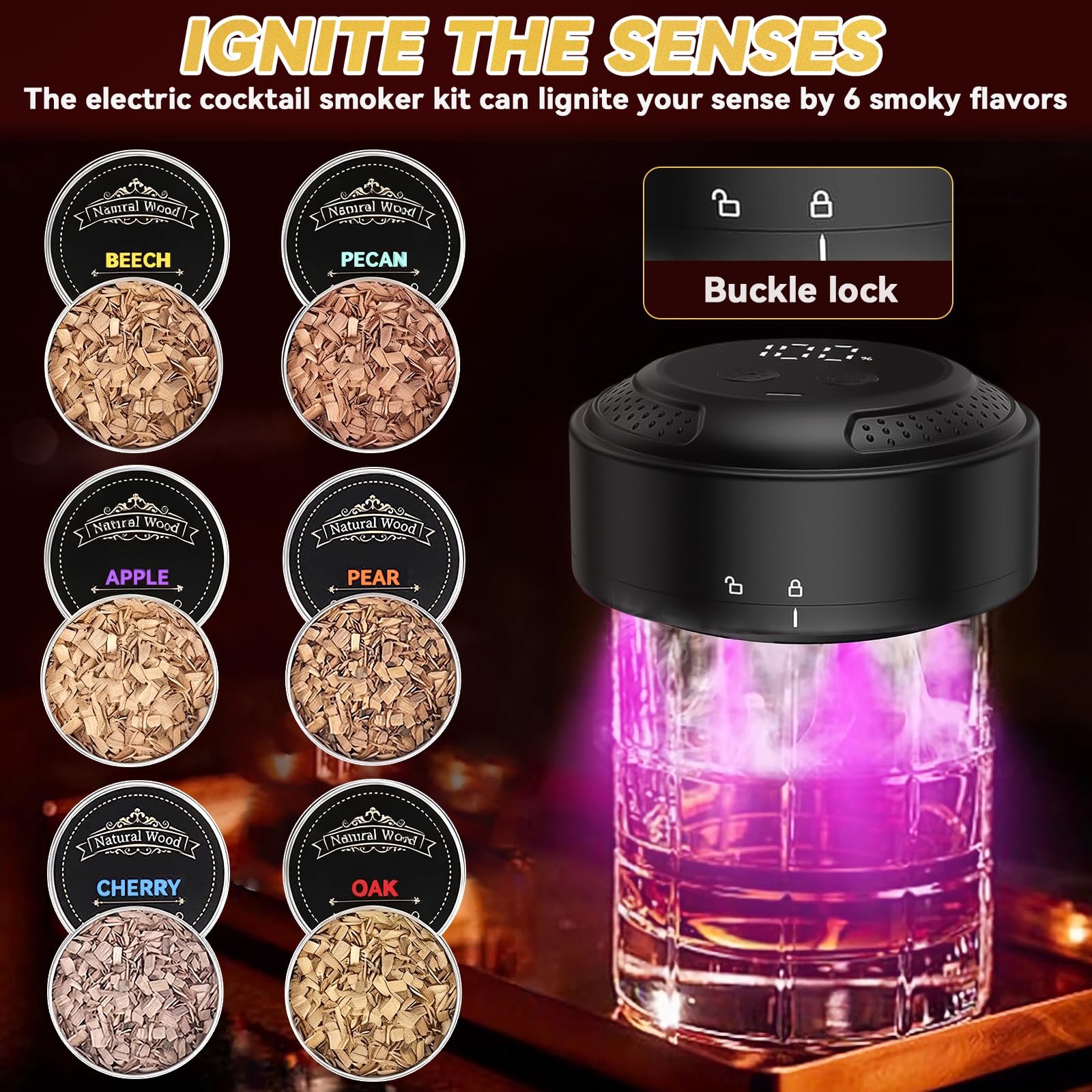 LGVOA Elektrische Whisky Roker Kit met 6 Houtchips