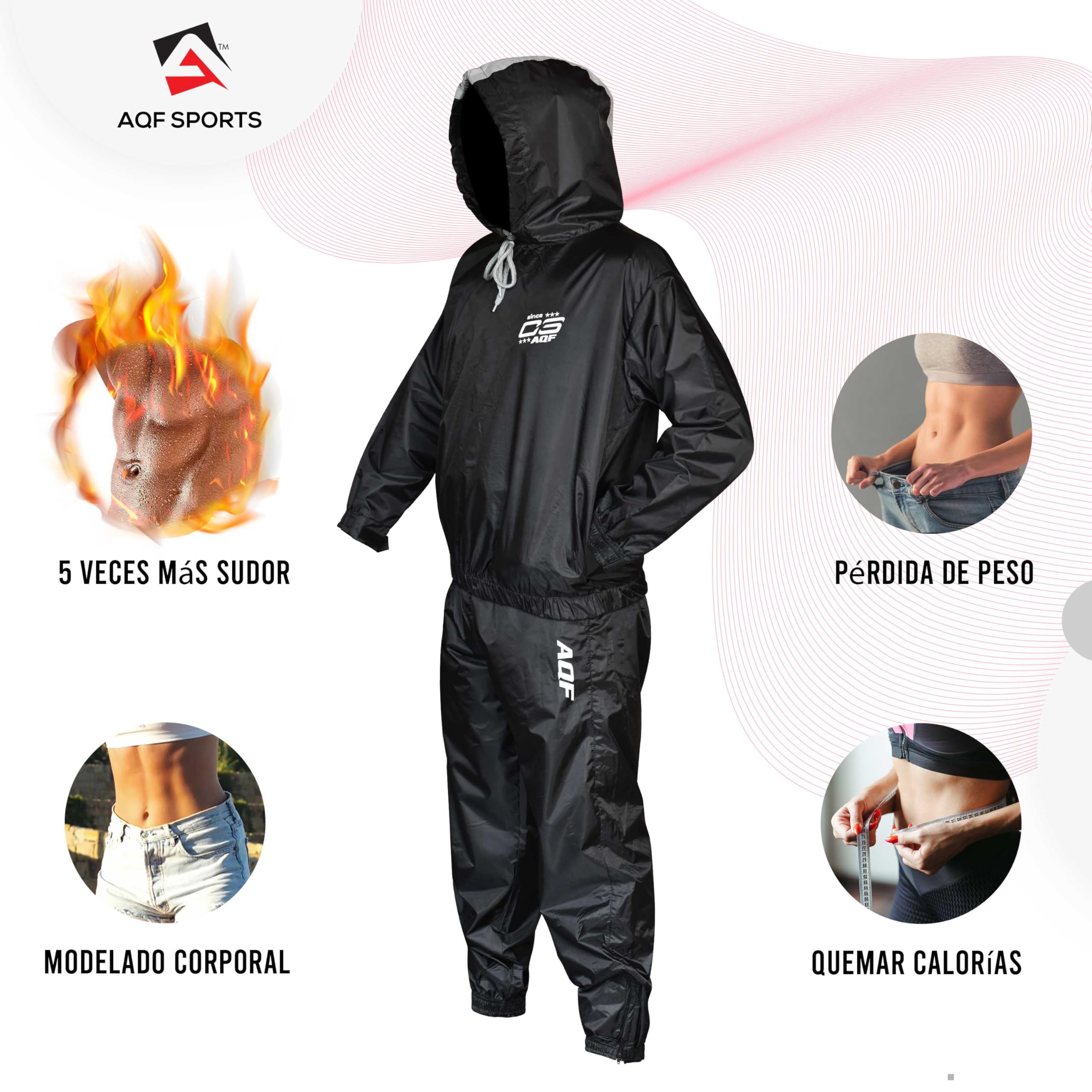 AQF Chándal Sauna, Traje Sauna Hombre, Sauna Suit Mujer, Traje De Sudoracion, chandal sudoracion Para Gimnasio Trotando Running Fajas (Chandal Sauna Completo)