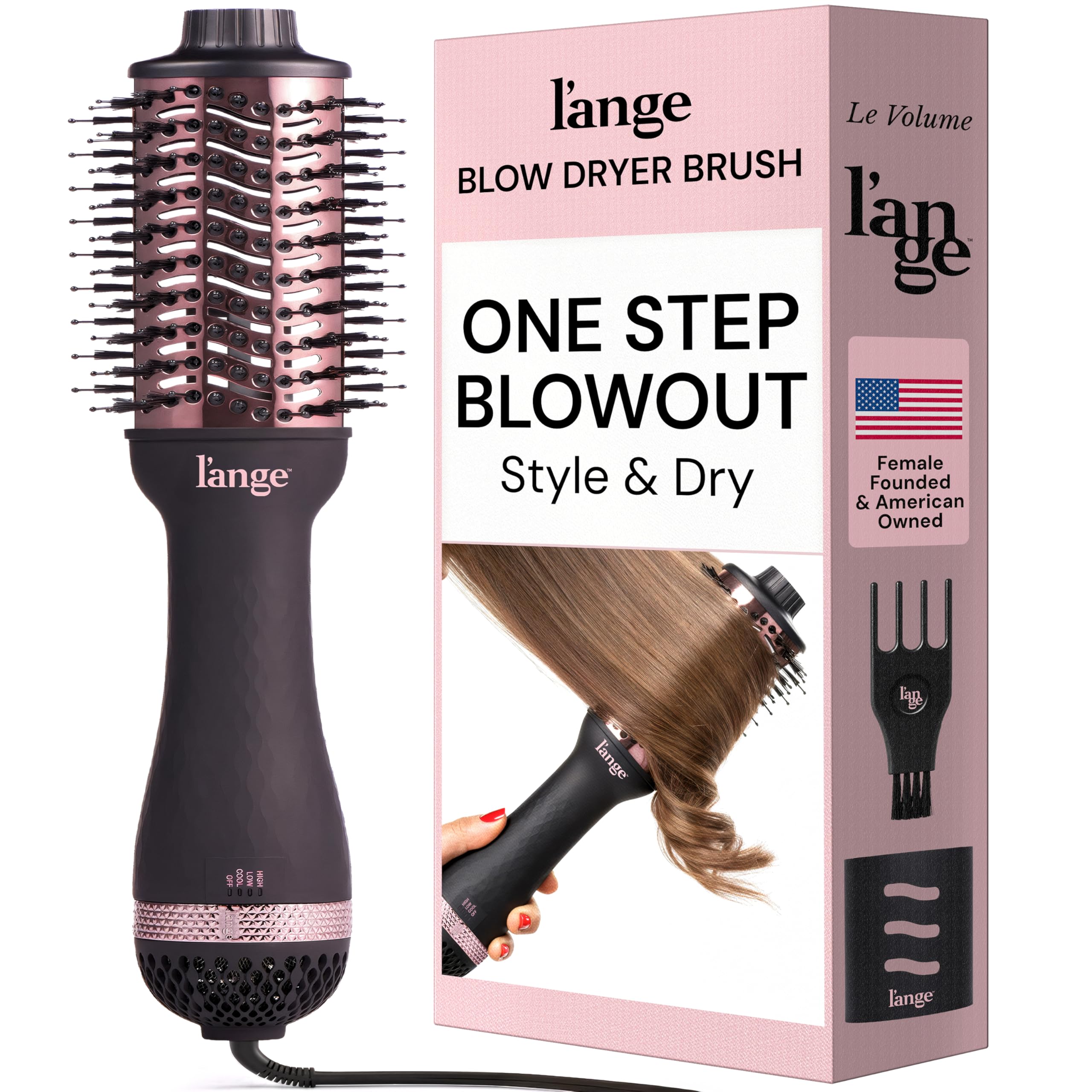 L'ANGE HAIR Le Volume 2-in-1 Titanium Blow Dryer Brush | Hot Air Brush for Hair Drying & Styling | Ionic Oval Barrel for Smooth, Frizz-Free Volume | (Black – 75mm)