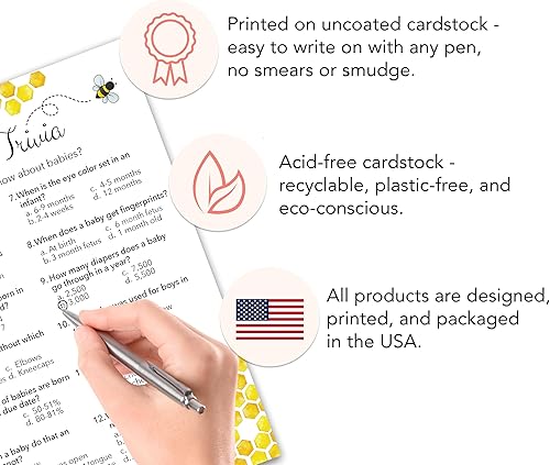 Miniatura 7 de Juego de Baby Shower de abeja – Baby Trivia – Paquete de 25 – Mommy to bee Bumble bee Neutral Amarillo Divertido Baby Datos Juegos de fiesta,