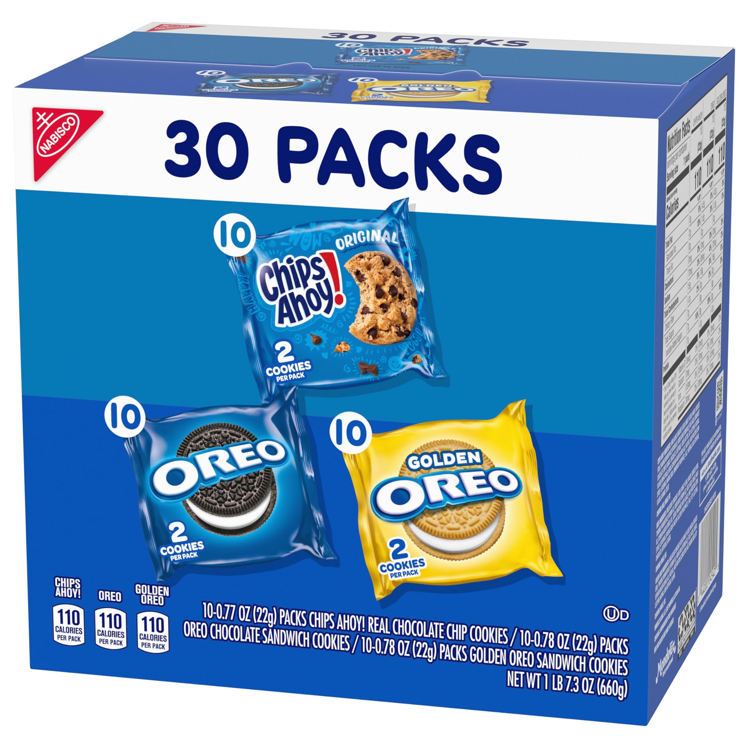 Nabisco Sweet Treats - Paquete de 30 galletas OREO, OREO Golden & CHIPS AHOY!, paquete de 30