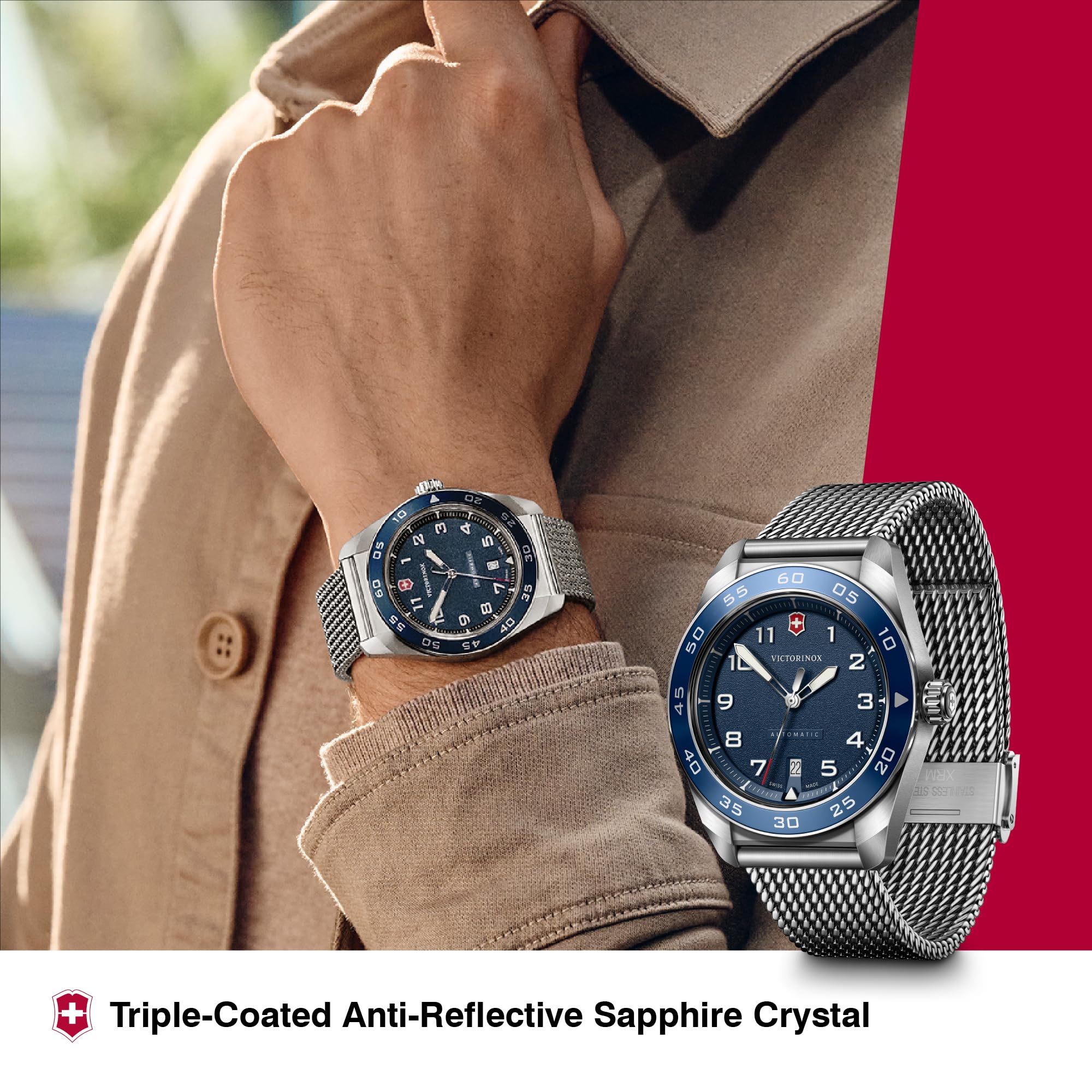 Victorinox Swiss Army Automatic Blue Dial Mesh Stainless Steel Watch 42mm - 242045