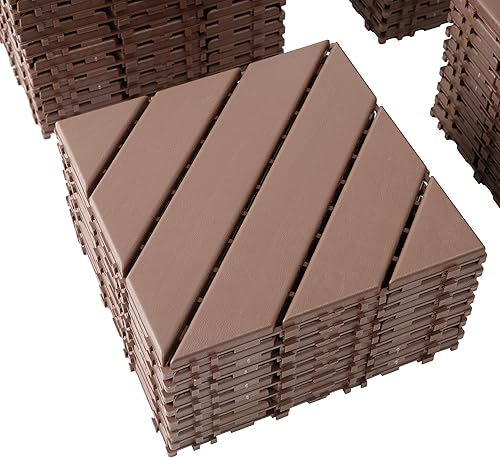 Miniatura 2 de Ufyerutg Azulejos de plástico entrelazados para todo tipo de clima, paquete de 44 azulejos de patio de 12 x 12 pulgadas, impermeables, de plástico,