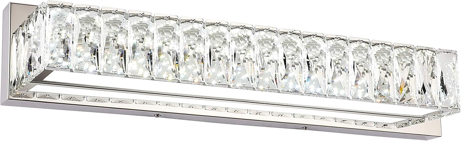 ZUZITO Crystal Bathroom Light Fixtures Over Mirror, 22.8in Modern LED Vanity Lights for Bath, Chrome Stainless Steel Bathroom Lighting, 6000K Bright White Light