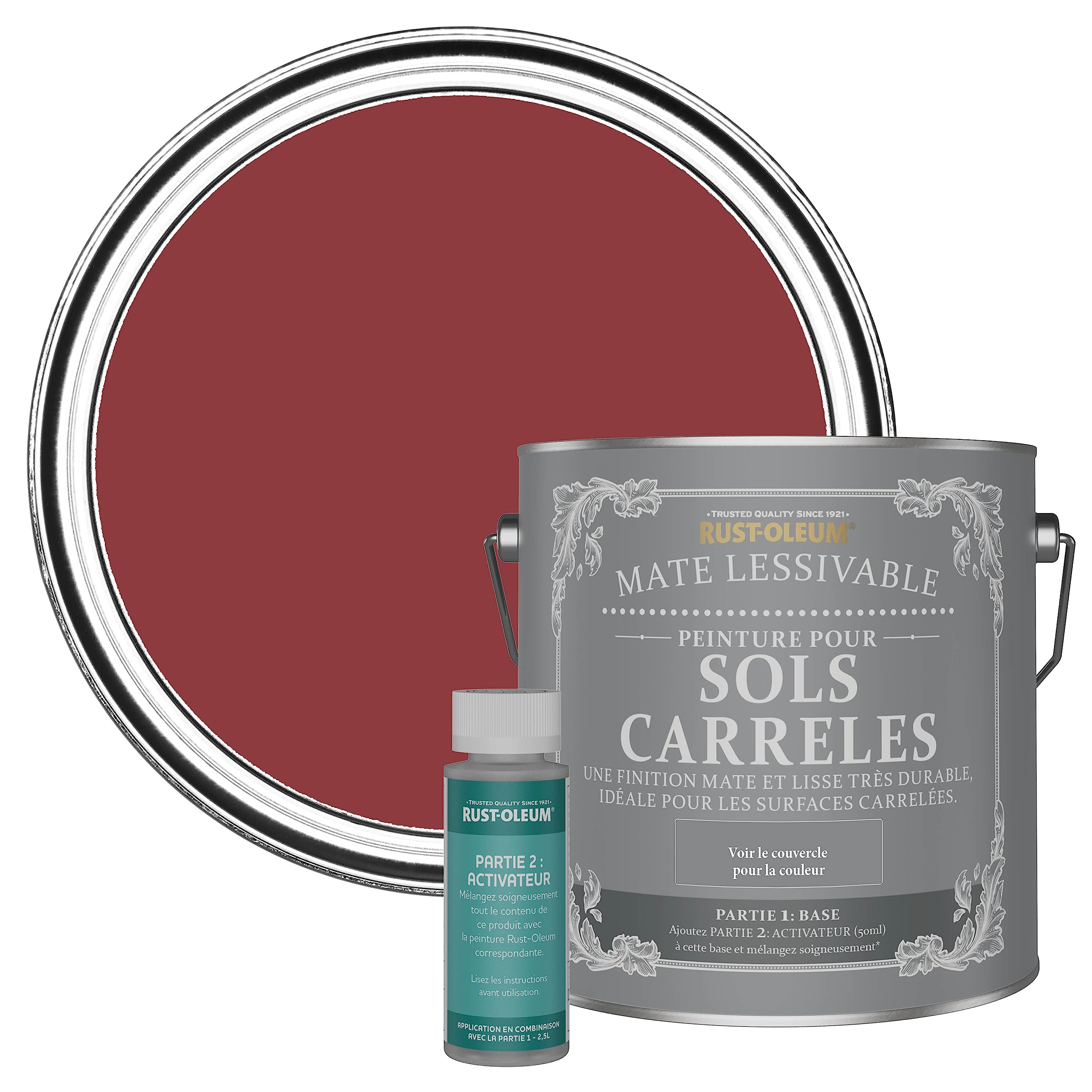 Rust-Oleum Peinture Rouge Lessivable pour Sols Carrelés, Finition Mate - Bordeaux 2.5L