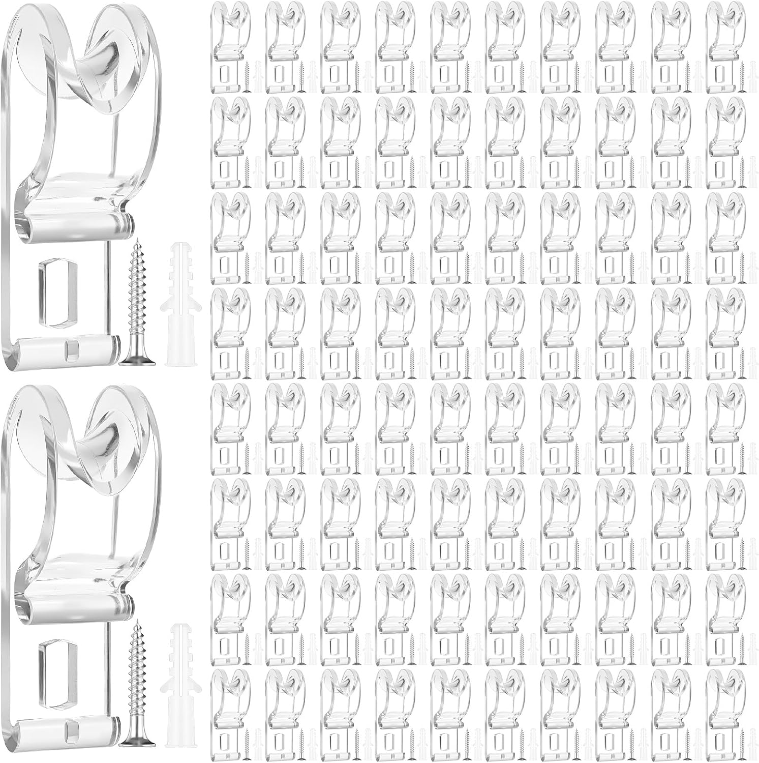 100 Sets Roller Shade Clear Safety Chain and Cord Guide Curtain P Clip Blind Cord Holder Fixation Hook Bead Chain Tension Device with Screws for Roller Vertical and Roman Shades