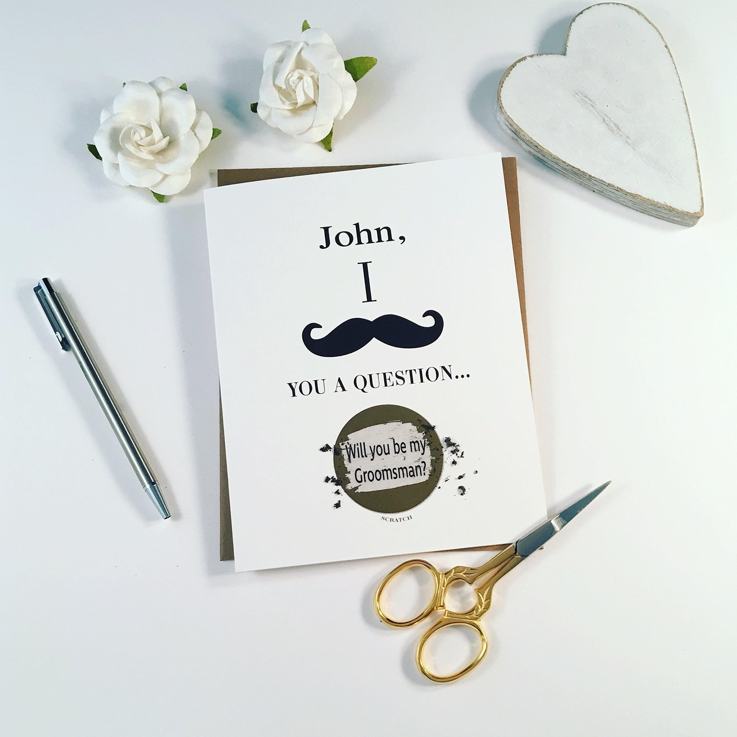Scratch off, I Mustache you A Question, Will you be my Groomsman, Best man or Ring bearer card. Personalized Option Available.