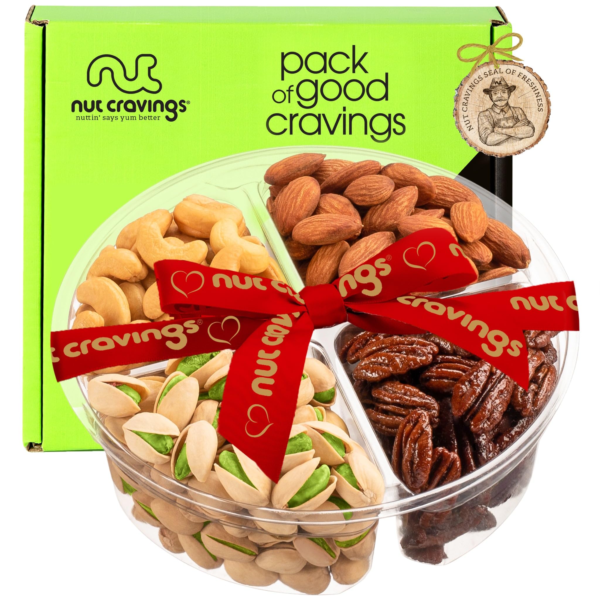 NUT CRAVINGS - Diwali Sweets Hamper Mid-Autumn Festival Mixed Nuts Gift Basket + Heart Ribbon (4 Assortments) Food Arrangement, Healthy Snack Care Package, Food Assortments