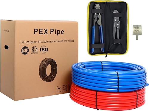 EFIELD PEX - Juego de tubos y herramientas para tuberías, color azul y rojo de 34 pulgadas, 2 rollos de 100 pies de longitud para corrugado con
