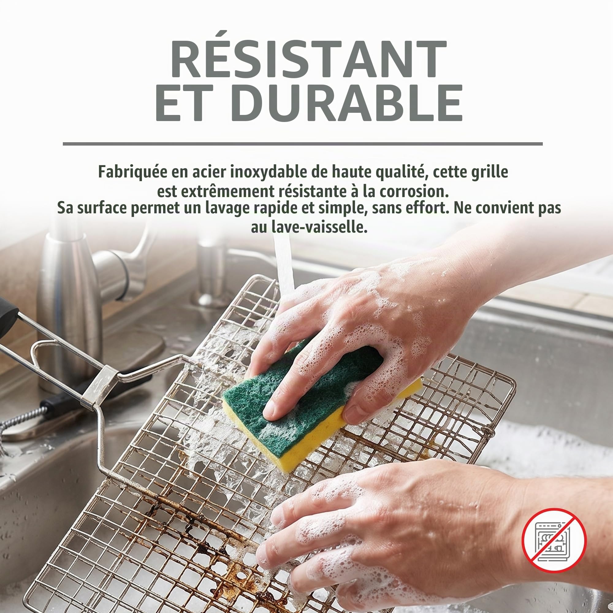 Amig - Grille Double pour Barbecue - 50 x 32 cm - Acier Inoxydable - Grille BBQ pour Viande et légumes - Mod. AM34