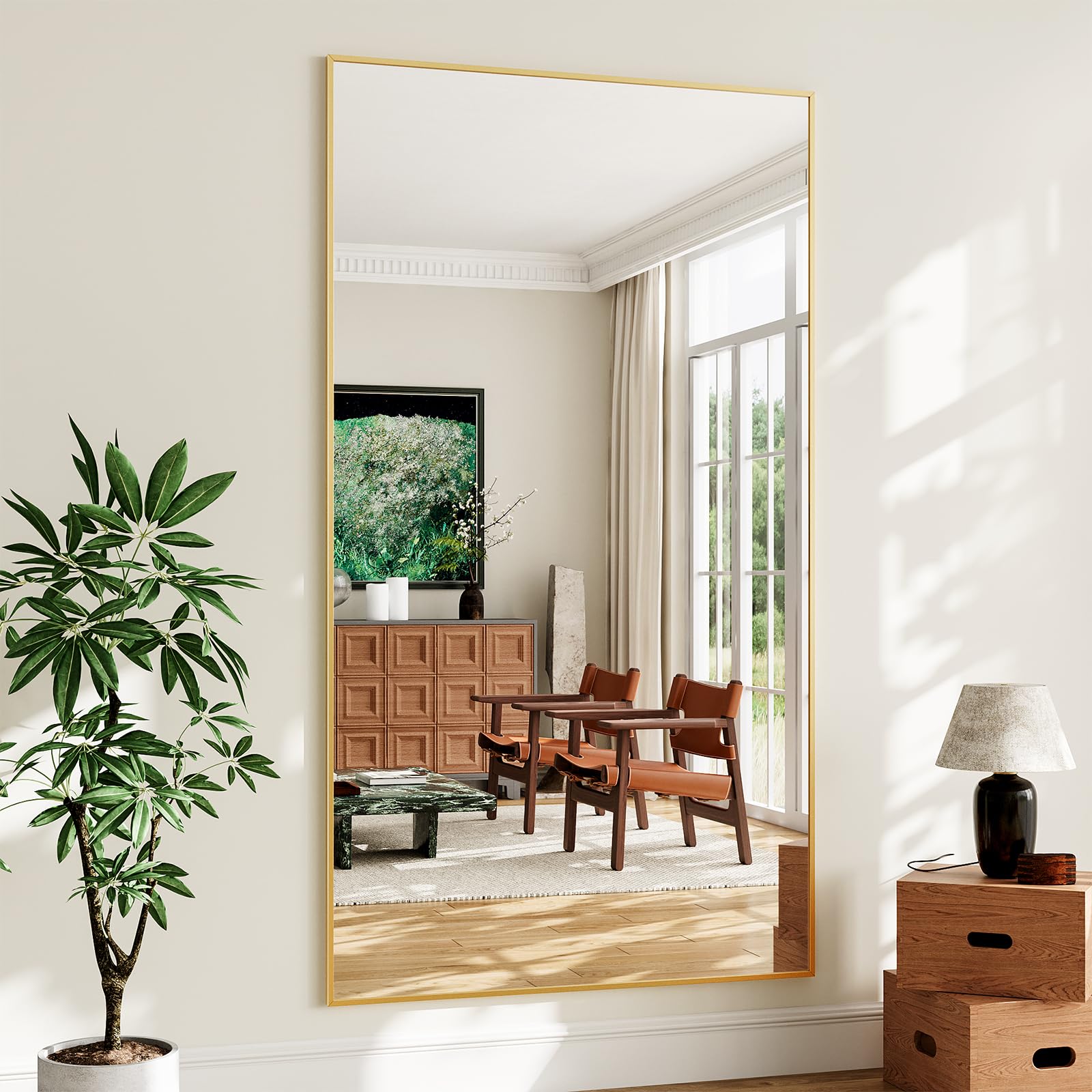 koonmi 77"x38" floor mirror full length, bedroom floor body mirror with stand, large gold mirror, leaning, standing or hanging horizontally/vertically