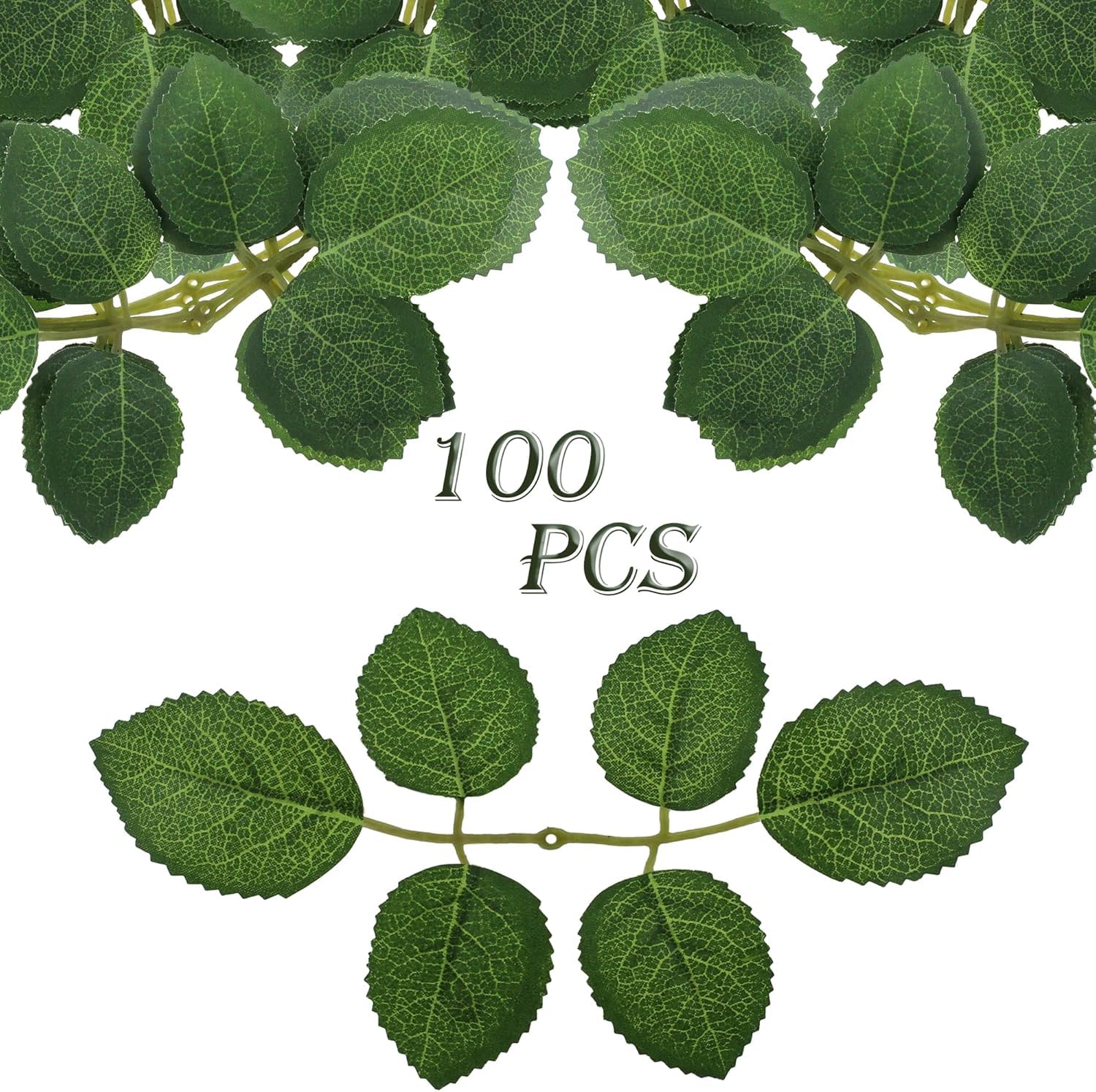 GUOYOU 100 PCS Artificial Rose Leaves Bulk Fake Rose Flower Leaves Craft Leaves Artificial Leaves for Decoration for Wedding Party Flower Arrangement Rose Vine Garland DIY Crafts Supplies
