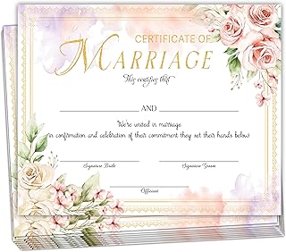 Floral Marriage Certificates, Wedding Certificate for Wedding Ceremony Proposals, Official Newly Weds Expecting Proposals Supplies, 25 Award Certificates, A15