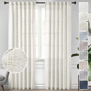 Natural Curtains Panels for Back Tab Semi Sheer 2-Pack 50 x 84 in | Off-white Linen Textured Drapes Rod Pocket, Flax Curtains for Farmhouse/Bedroom/Living Room/Window