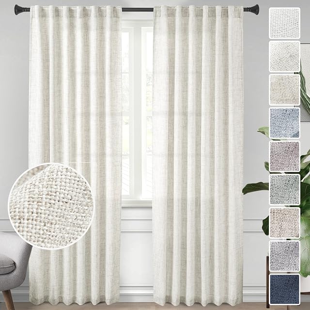 Natural Curtains Panels for Back Tab Semi Sheer 2-Pack 50 x 84 in | Off-white Linen Textured Drapes Rod Pocket, Flax Curtains for Farmhouse/Bedroom/Living Room/Window