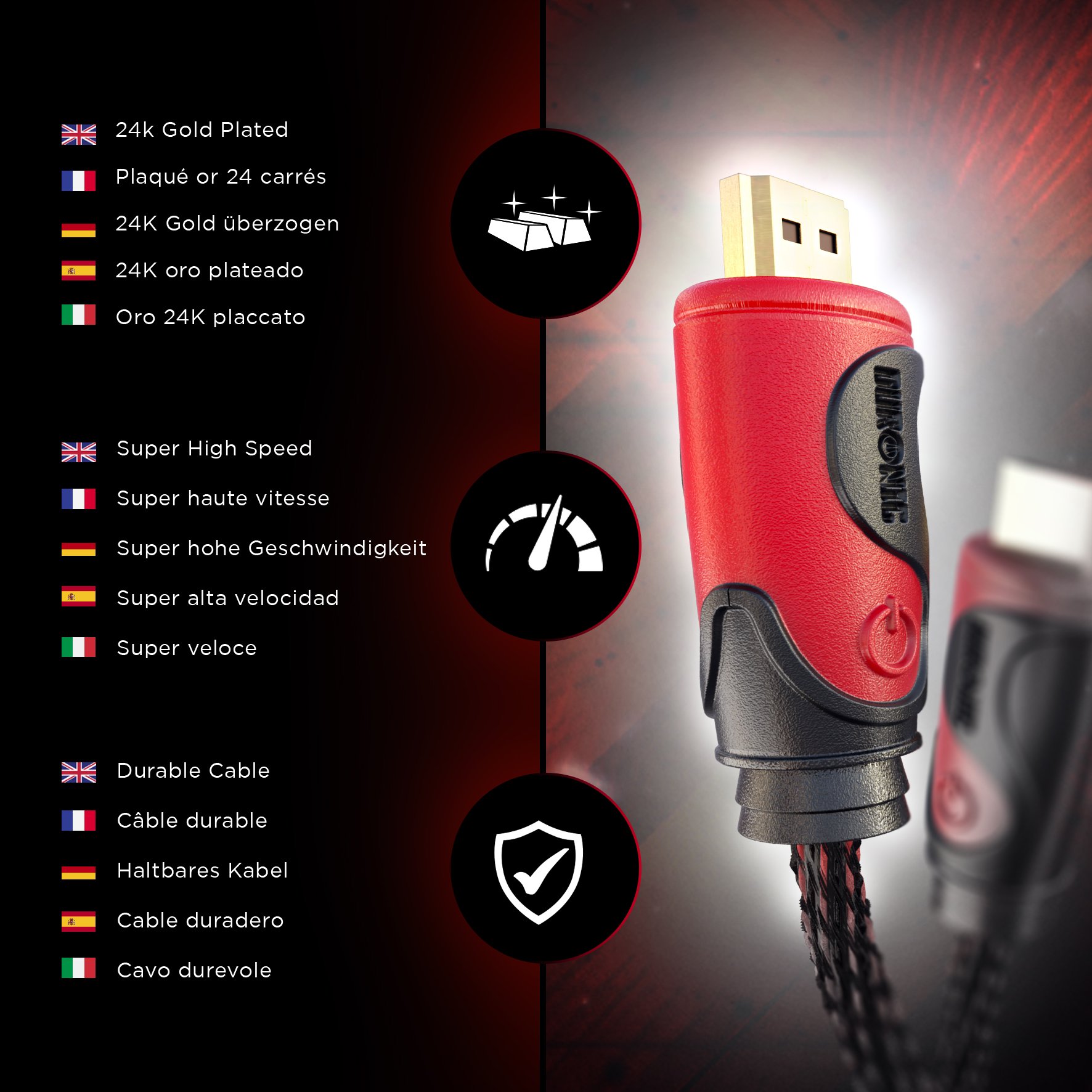 PREMIUMCORD - HDMI 7.0m, HDMI, HDMI, Maschio, Maschio, Oro, Nero