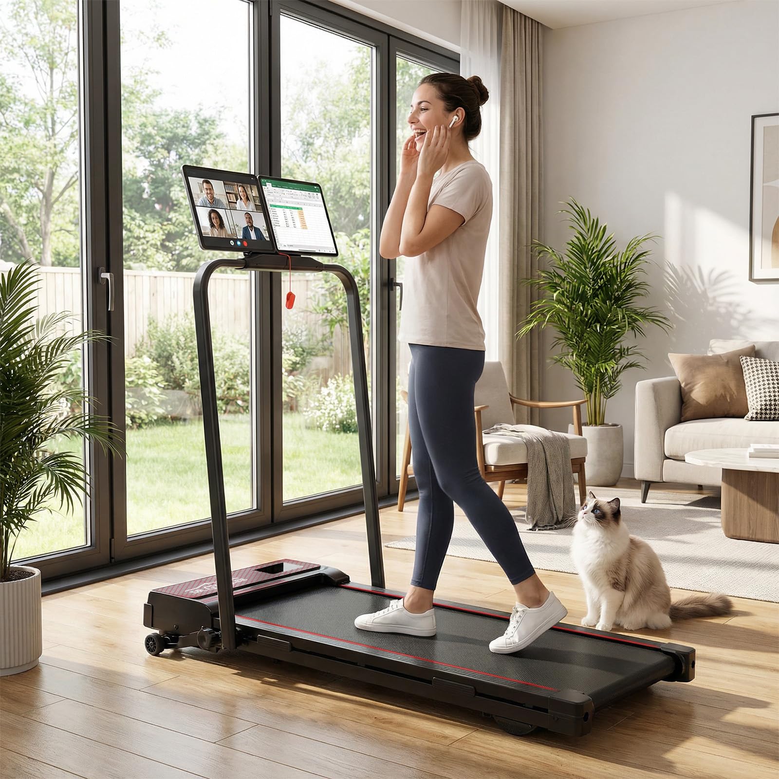 Tapis Roulant 4 in 1, Pieghevole per Casa e Ufficio, da Scrivania 1–12 km/h, Silenzioso e Compatto per Camminata e Jogging, per Principianti con Telecomando e Display LED