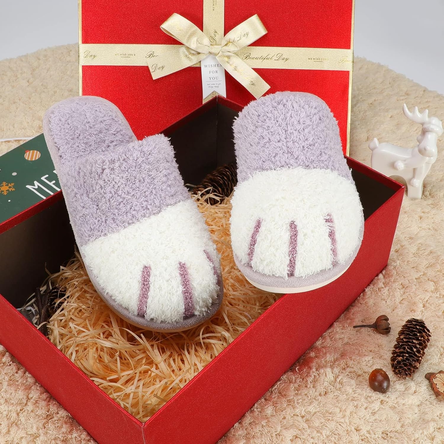 SINNO Cute Animal Slippers for Women Indoor Outdoor Memory Foam House Slipper Soft Warm Cozy Fuzzy Bedroom Non-Slip Shoes Christmas Gift ladies - Image 3