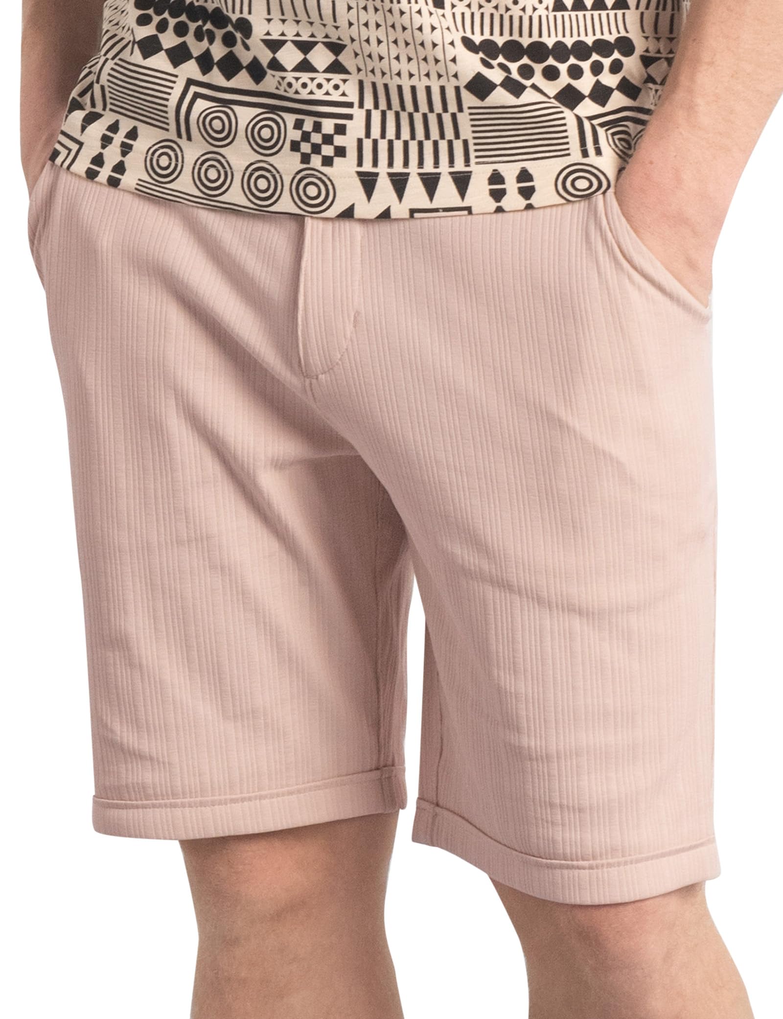 Enorsia Men's Cream Smart Jersey Chino Shorts Comfortable Button & Zip Closure With Stylish Roll-Up Hem, Durable Gross Gain Tape Detailing, Perfect For Casual & Smart Occasions (, S)