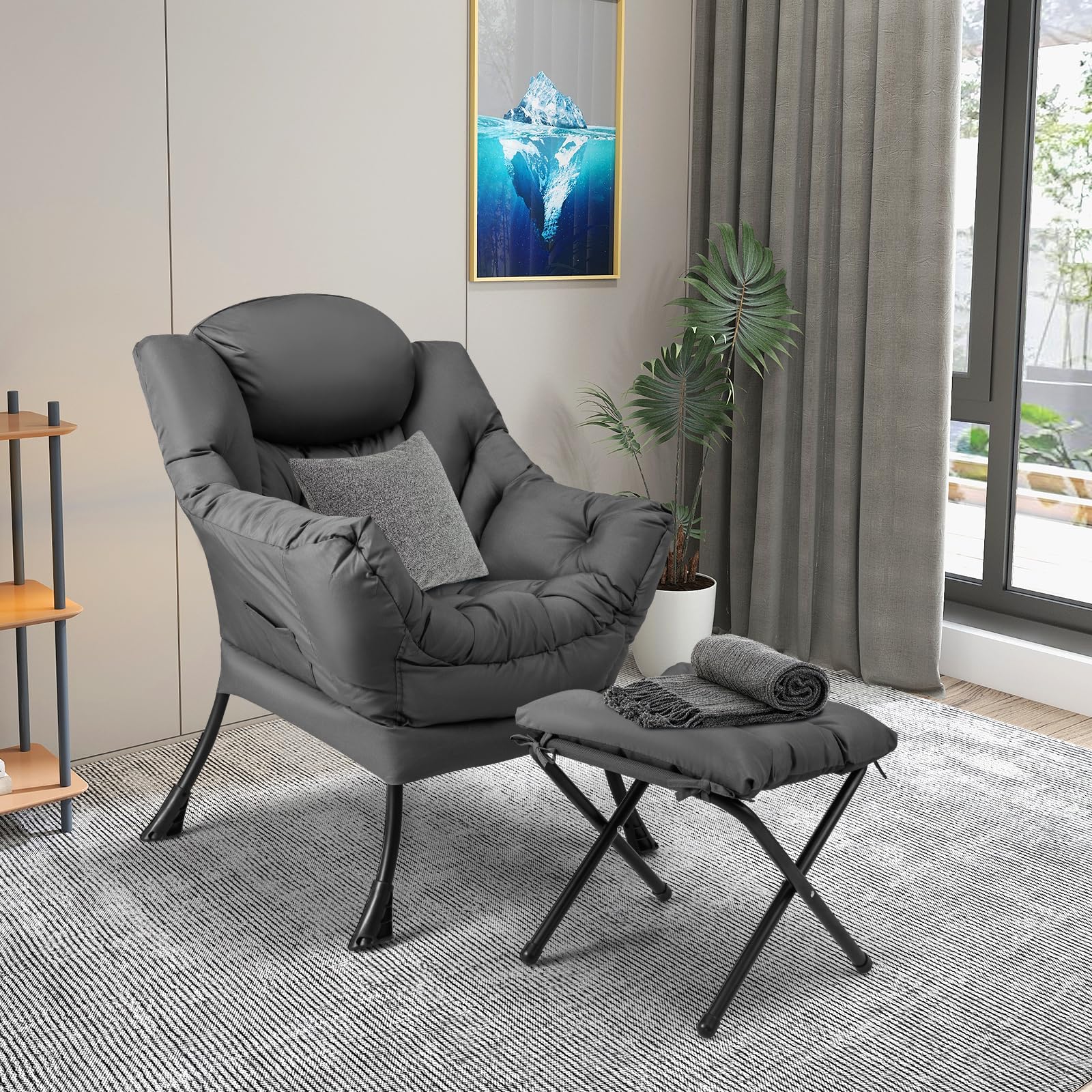 HOMASIS Sillón Relax Reclinable Orejero, Butaca de Salón de Lectura con Bolsillo Lateral para Dormitorio, Oficina, Soporta hasta 150 kg, 81x75x94,5cm