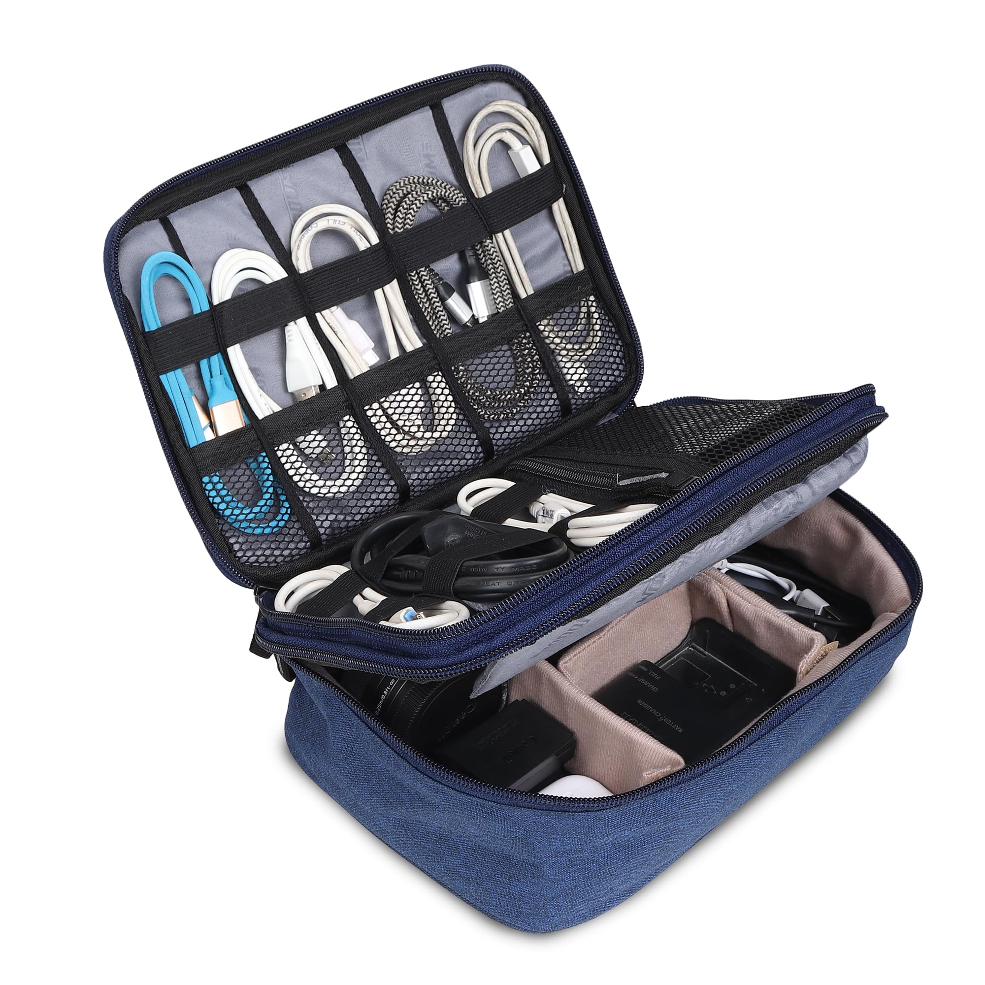 SaleOn Fabric Electronics Accessories Organizer Pouch Bag For Cables,Ipad,Wire Headphone,Cable,Charger&Other Electronic Accessories,Waterproof Tech Gift With Mesh Pockets For Business Travel - Blue (B0CP2N5HQ2) Amazon Price History, Amazon Price Tracker