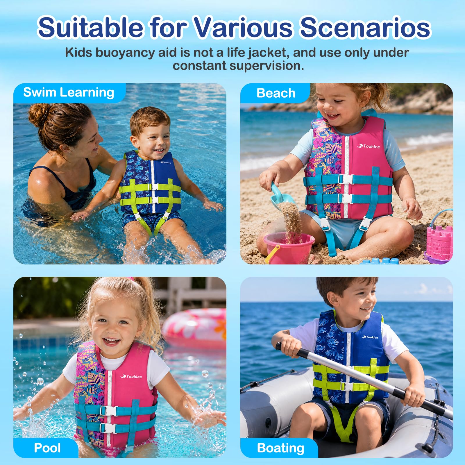 Gilet da Nuoto per Bambini, Ad Alta Galleggiabilità, Con Cinghia Di Sicurezza Regolabile, Testato TÜV e sicuro, Comfort in Neoprene Morbido, Cinghia Sottogamba Allargata, Struttura Resistente