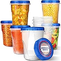 StockYourHome 32oz Quart Plastic Containers with Airtight Twist Lids (6 Pack) - Freezer Safe, Microwave & Dishwasher Safe Reusable Food Storage