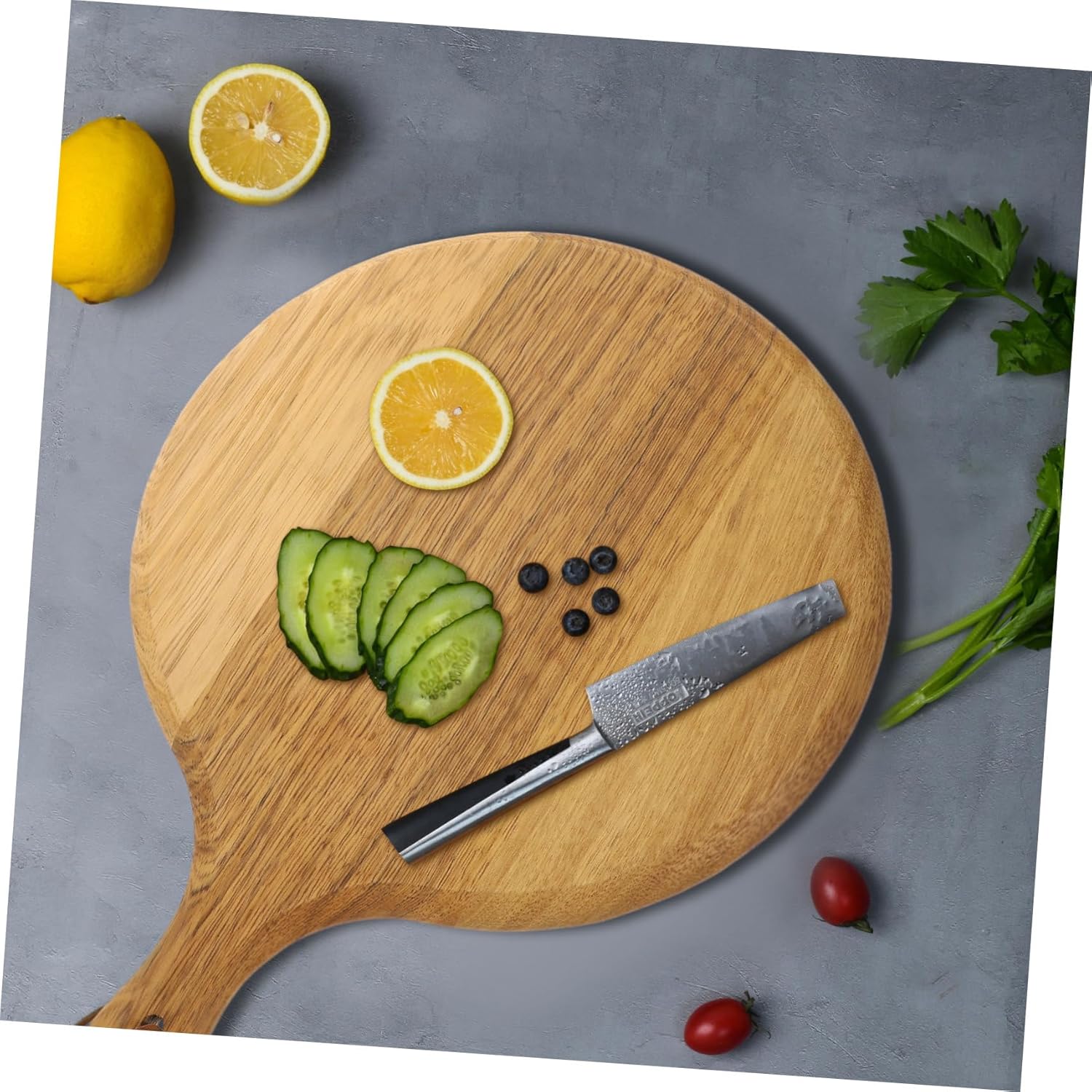Wooden Cutting Board Handle Design for Kitchen Round Serving Tray Steak Tray