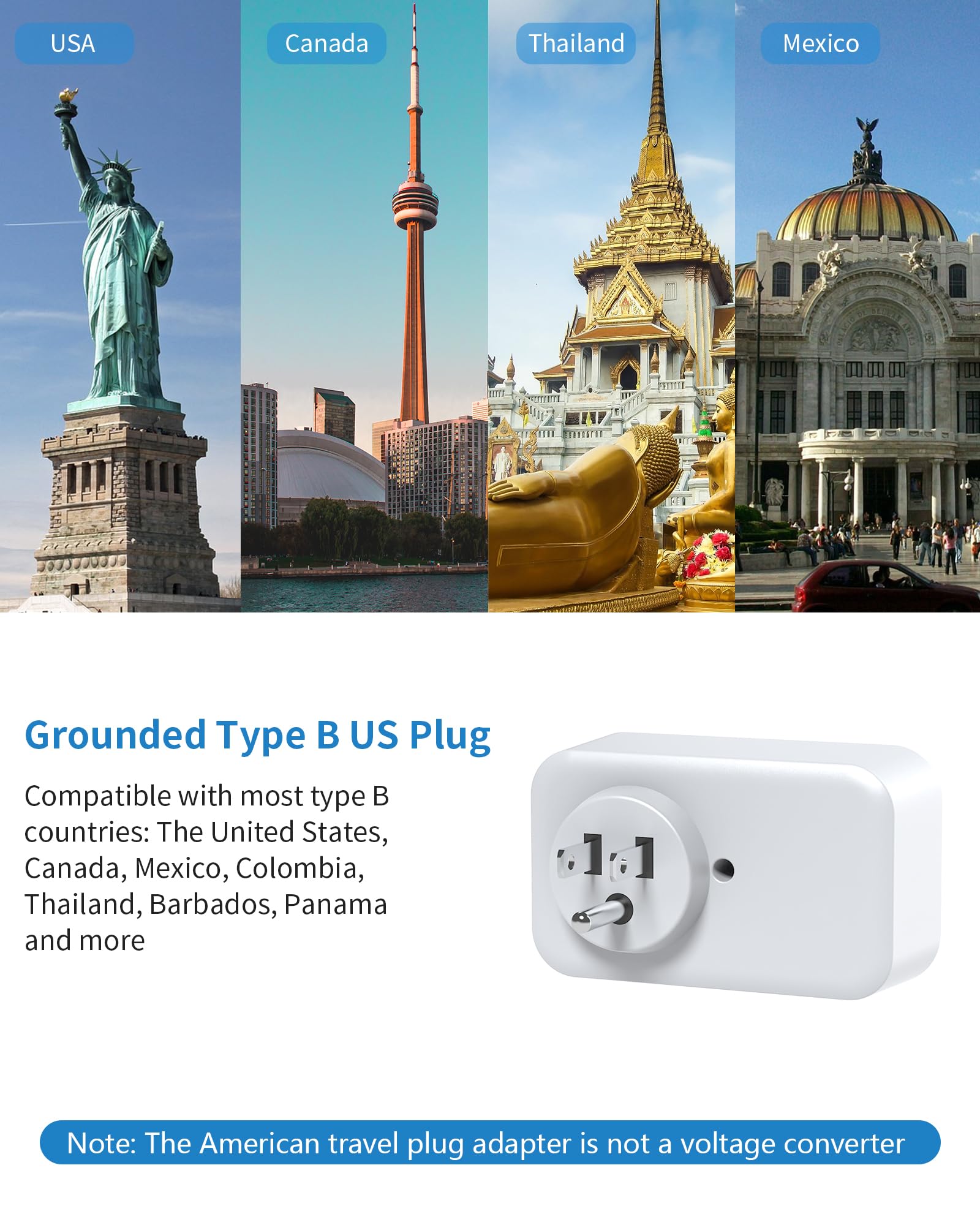 UK to US Plug Adaptor, Mscien USA Travel Adapter With 3 USB Ports (1 USB C) - Image 3