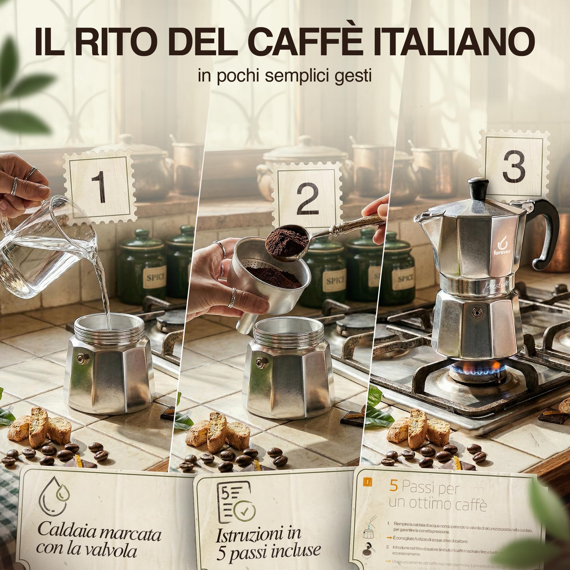 FOREVER Miss Moka Prestige INDUCTION 12 Tazze | Caffettiera Moka per Piano a Induzione | Macchina da Caffè in Innovativo Materiale Composite a 2 Strati | Con Guarnizione in Silicone