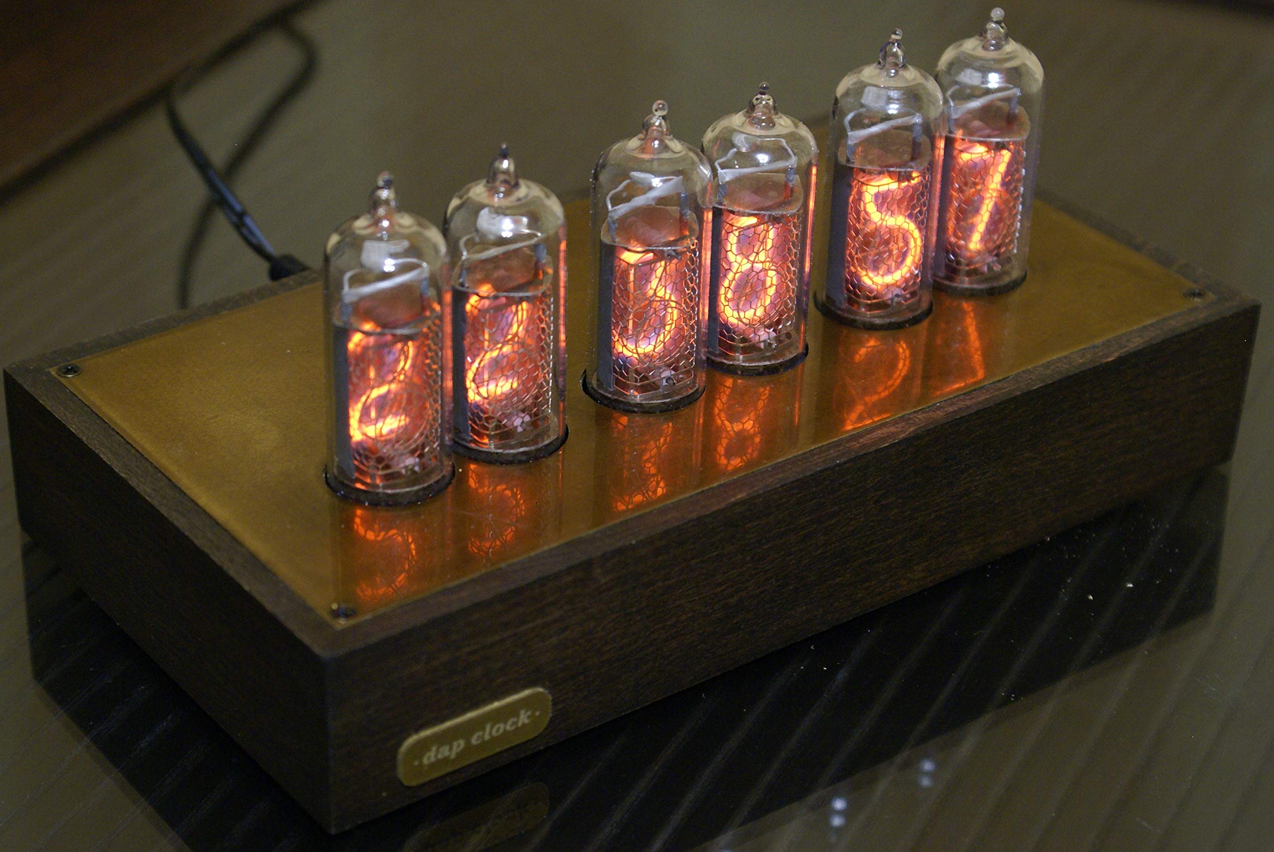 Nixie Tube Clock 6xIN-14 Wood and Brass case Blue backliht Vintage Watch