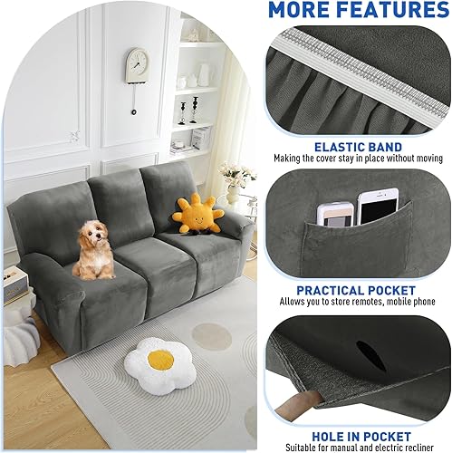 Vista 119 de MAXIJIN - Funda para sillón reclinable de terciopelo de 4 piezas, elástica, afelpada, gruesa y suave, con bolsillo lateral (camello)
